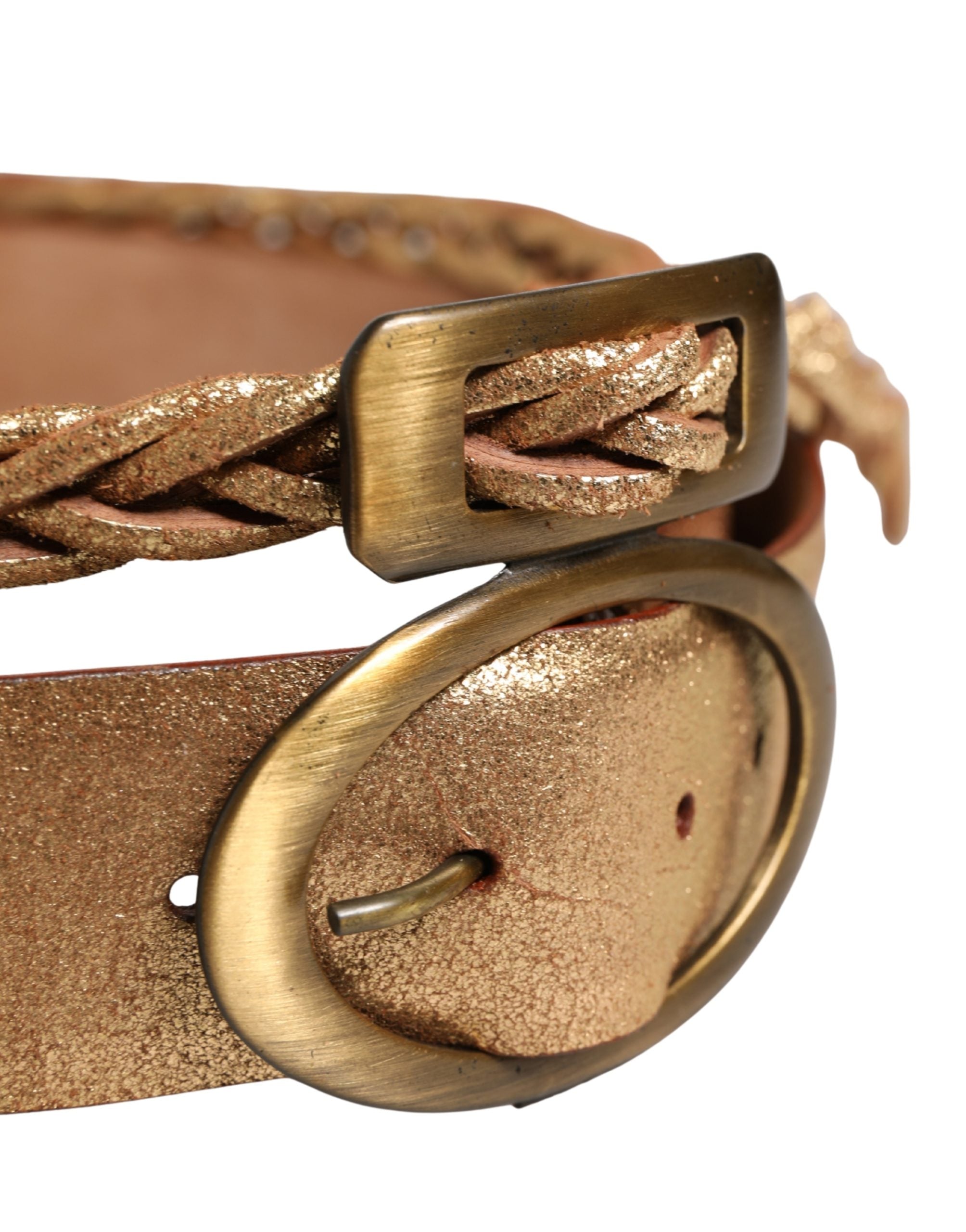Brown Leather Braided Metal Buckle Belt - ventzia