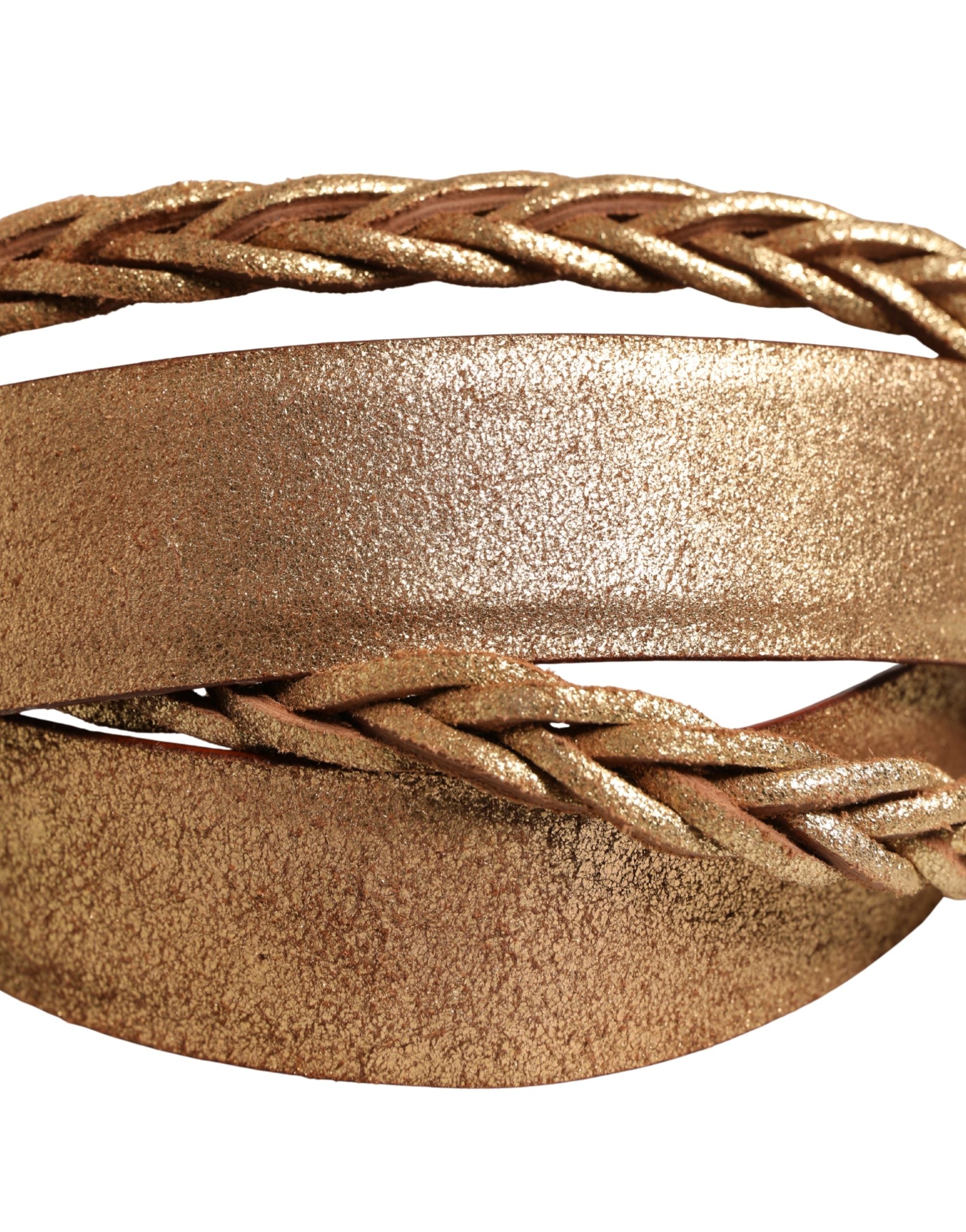 Brown Leather Braided Metal Buckle Belt - ventzia