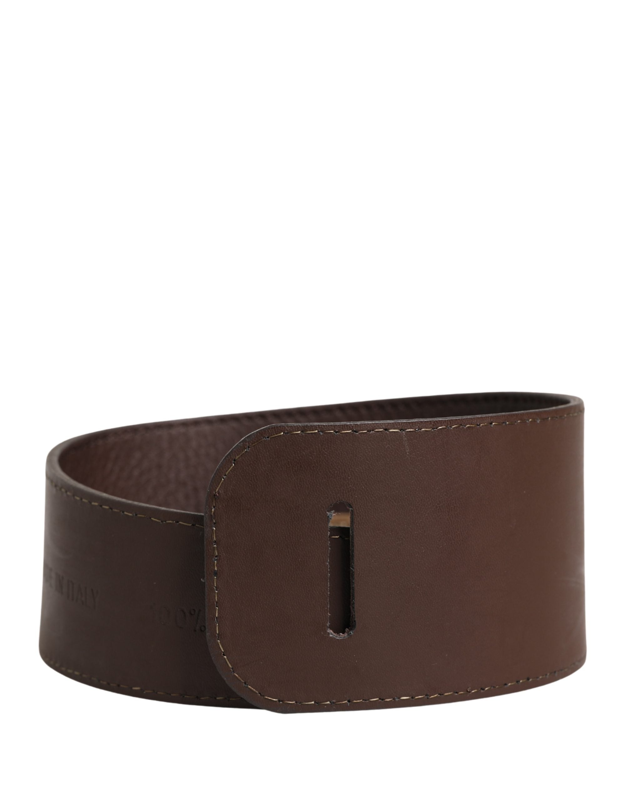 Brown Genuine Leather Logo Wide Waist Women Belt - ventzia