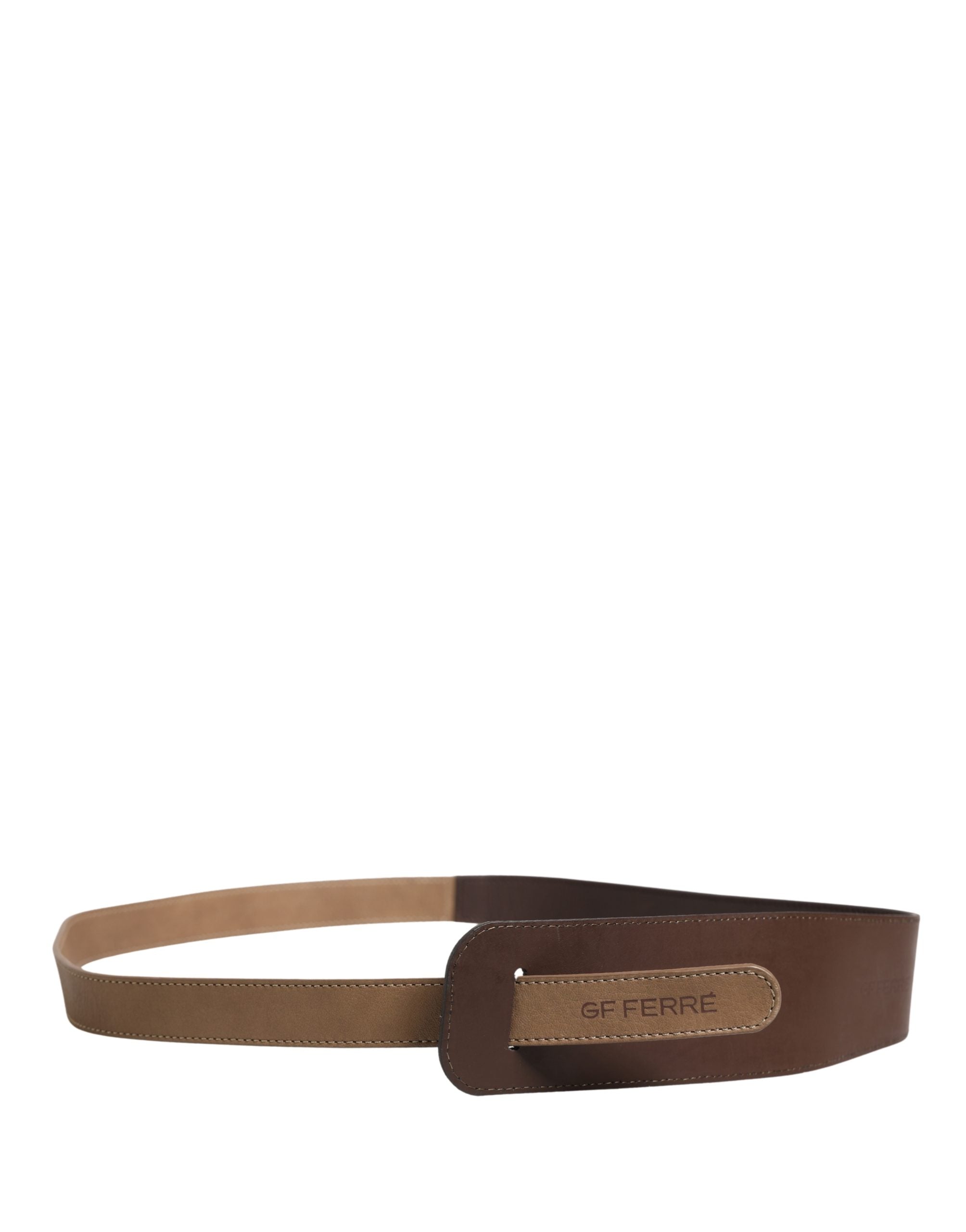 Brown Genuine Leather Logo Wide Waist Women Belt - ventzia