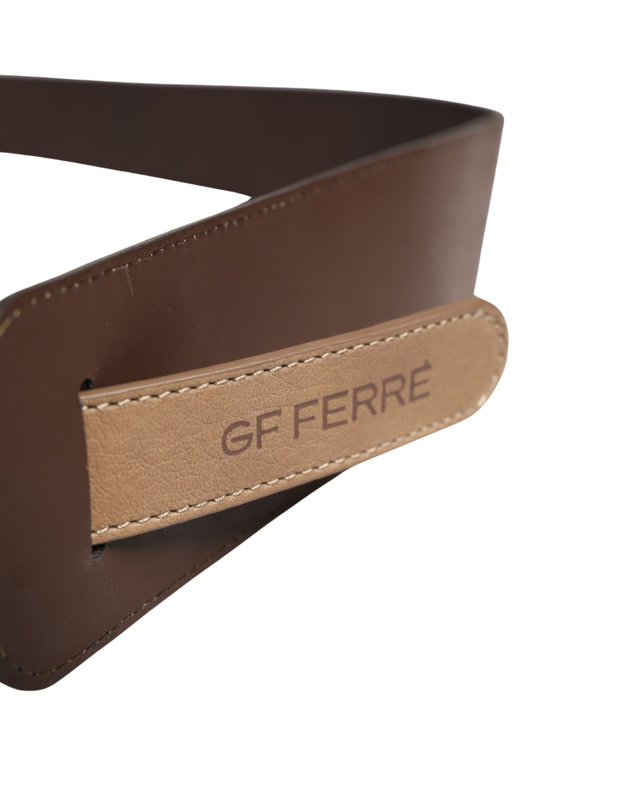 Brown Genuine Leather Logo Wide Waist Women Belt - ventzia