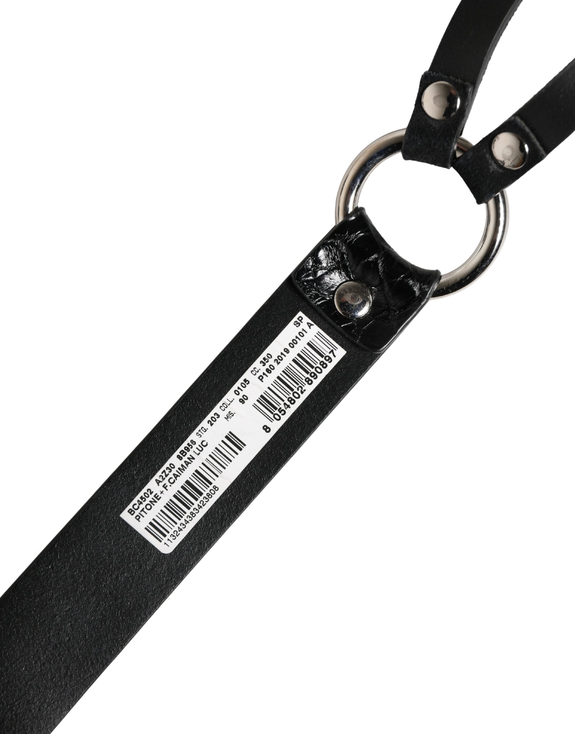 Black Exotic Leather Silver Metal Buckle Belt - ventzia