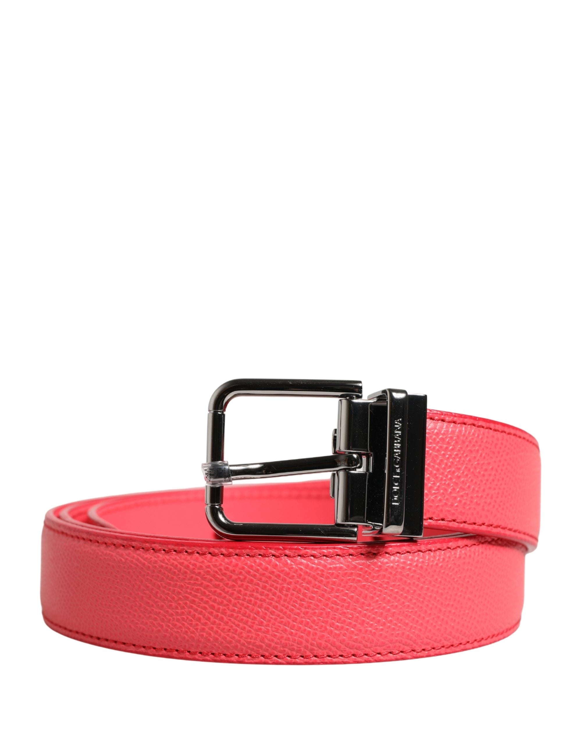 Pink Calf Leather Silver Metal Buckle Belt - ventzia