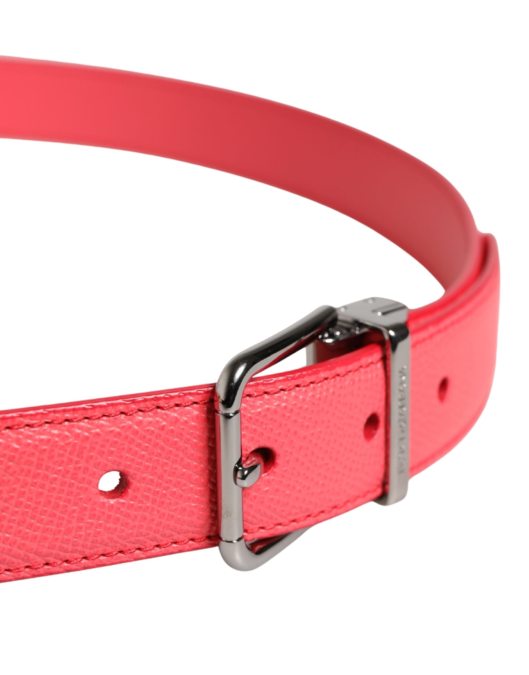 Pink Calf Leather Silver Metal Buckle Belt - ventzia