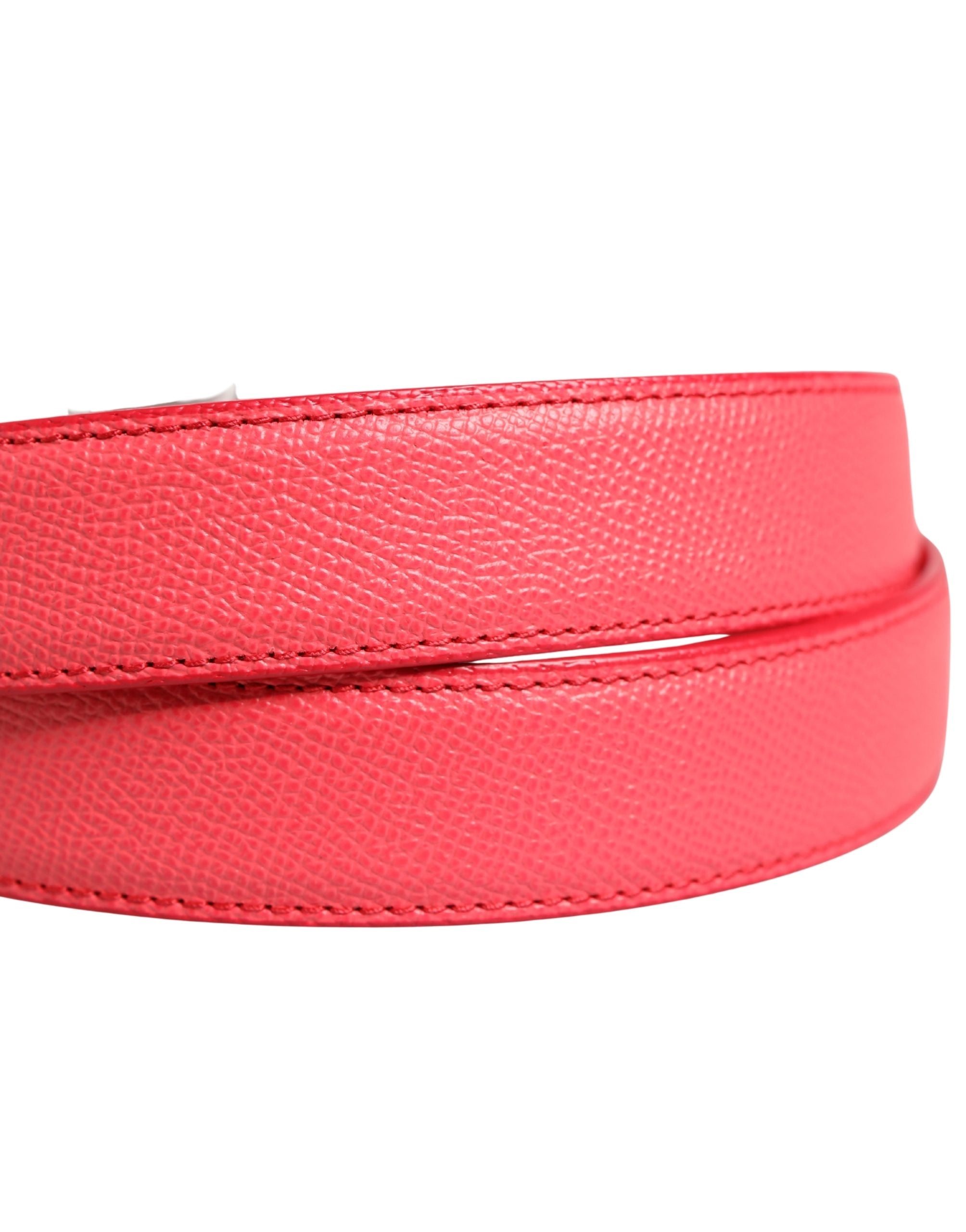 Pink Calf Leather Silver Metal Buckle Belt - ventzia