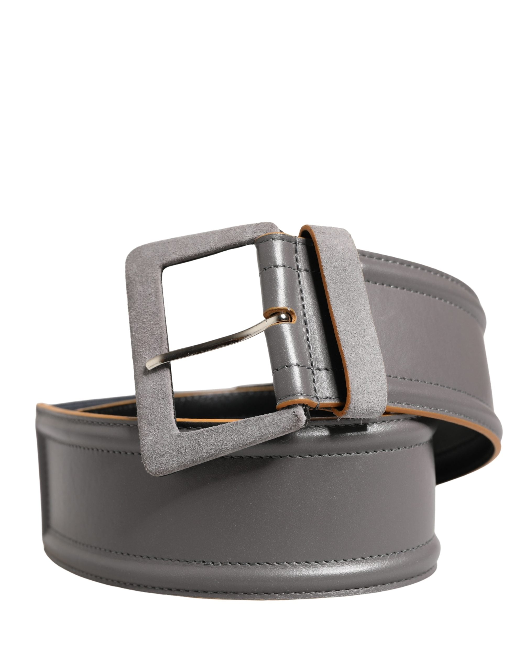 Gray Genuine Leather Square Silver Metal Buckle Belt - ventzia
