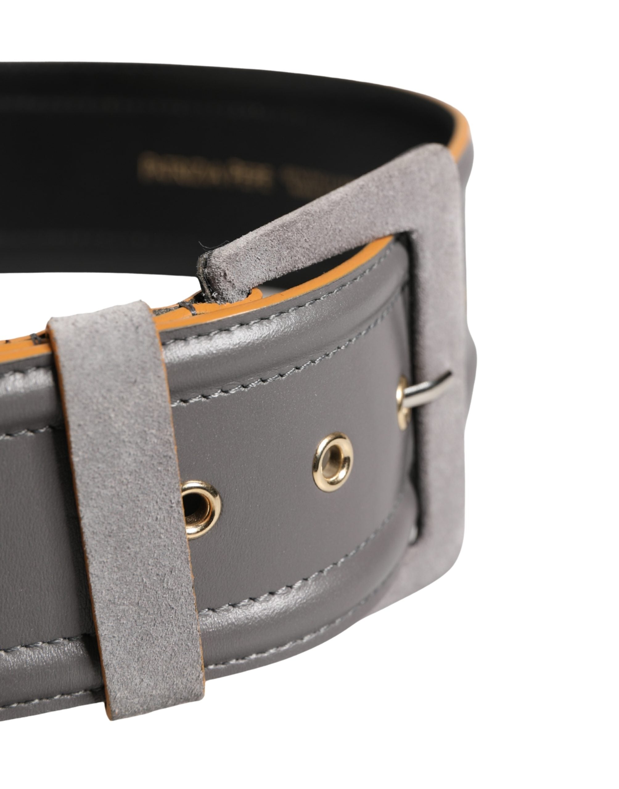 Gray Genuine Leather Square Silver Metal Buckle Belt - ventzia