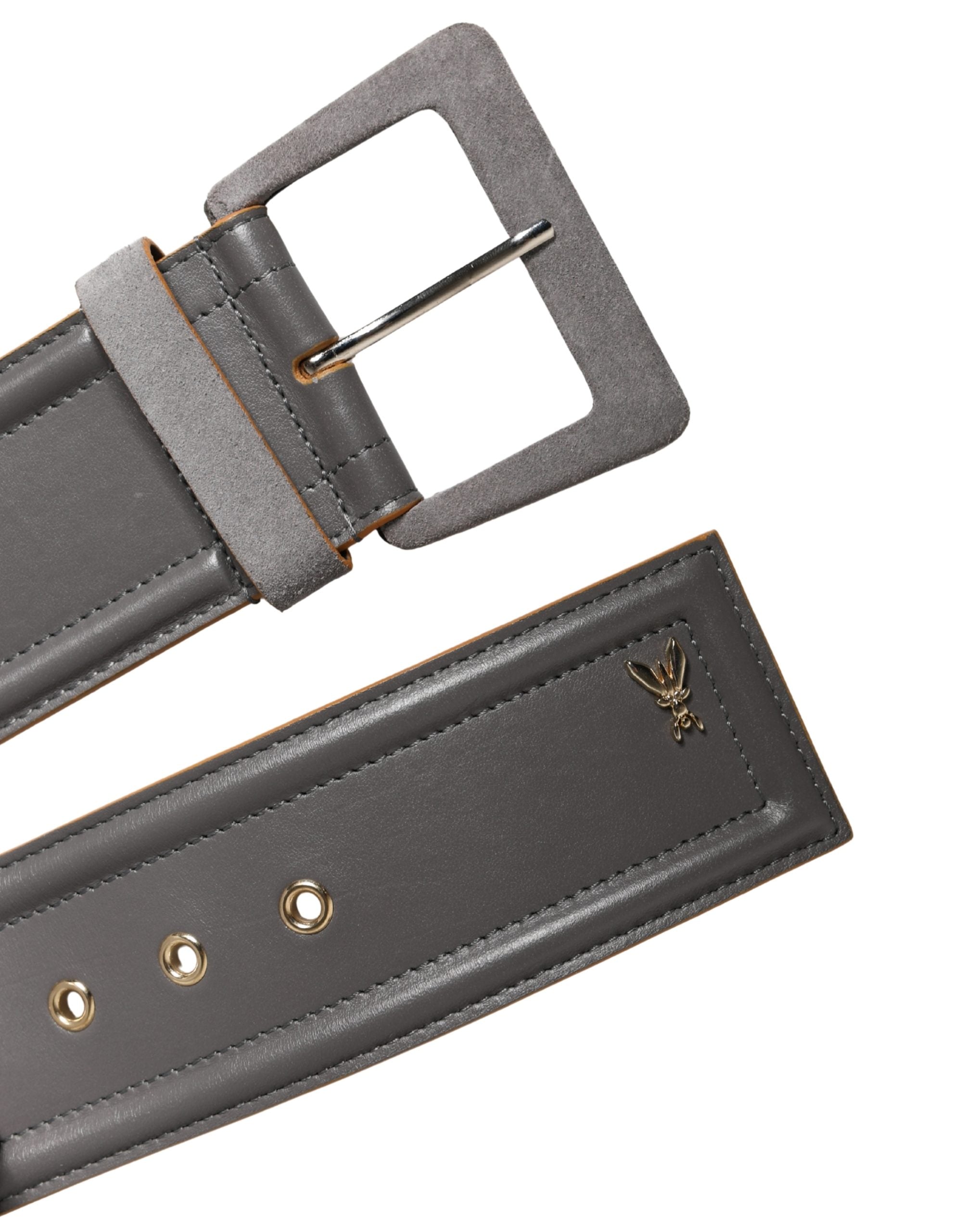 Gray Genuine Leather Square Silver Metal Buckle Belt - ventzia
