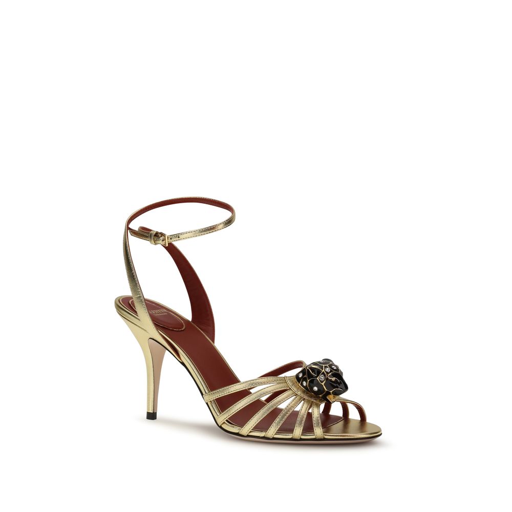 Gold Calf Leather Bos Taurus Stiletto Heel Sandals - ventzia