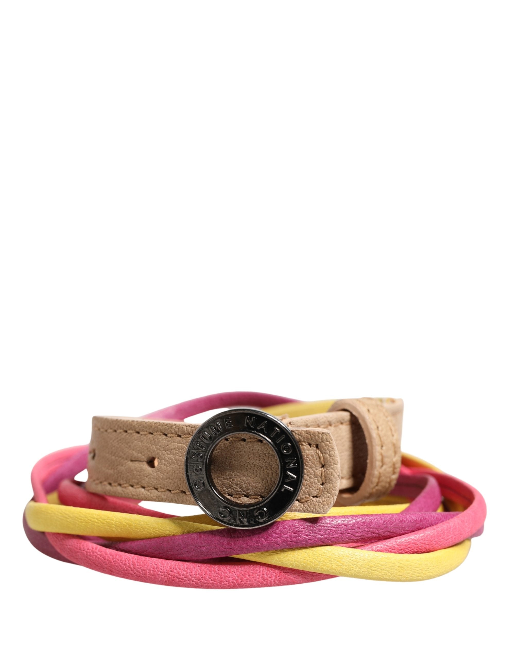 Multicolor Twisted Leather Circle Buckle Belt - ventzia