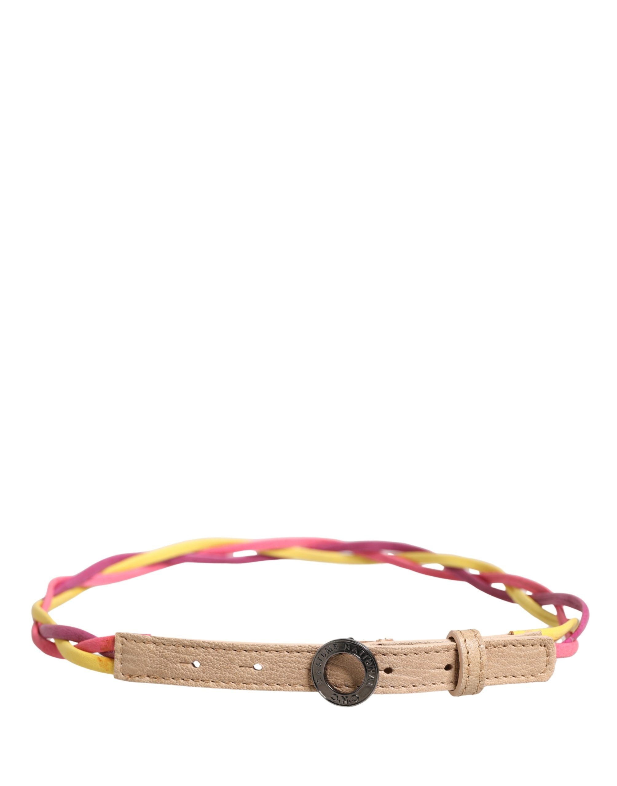 Multicolor Twisted Leather Circle Buckle Belt - ventzia