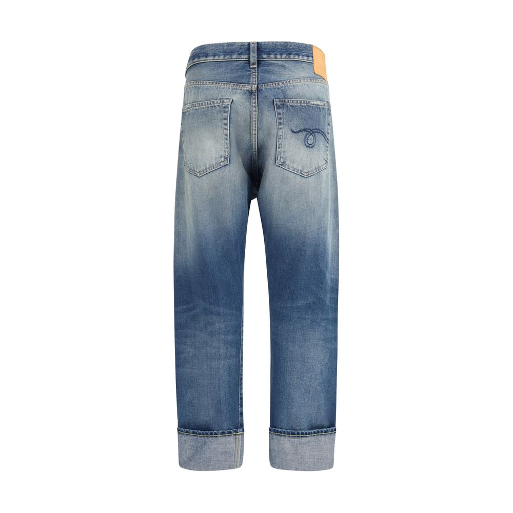 Blue Cotton Straight-Leg Jeans - ventzia