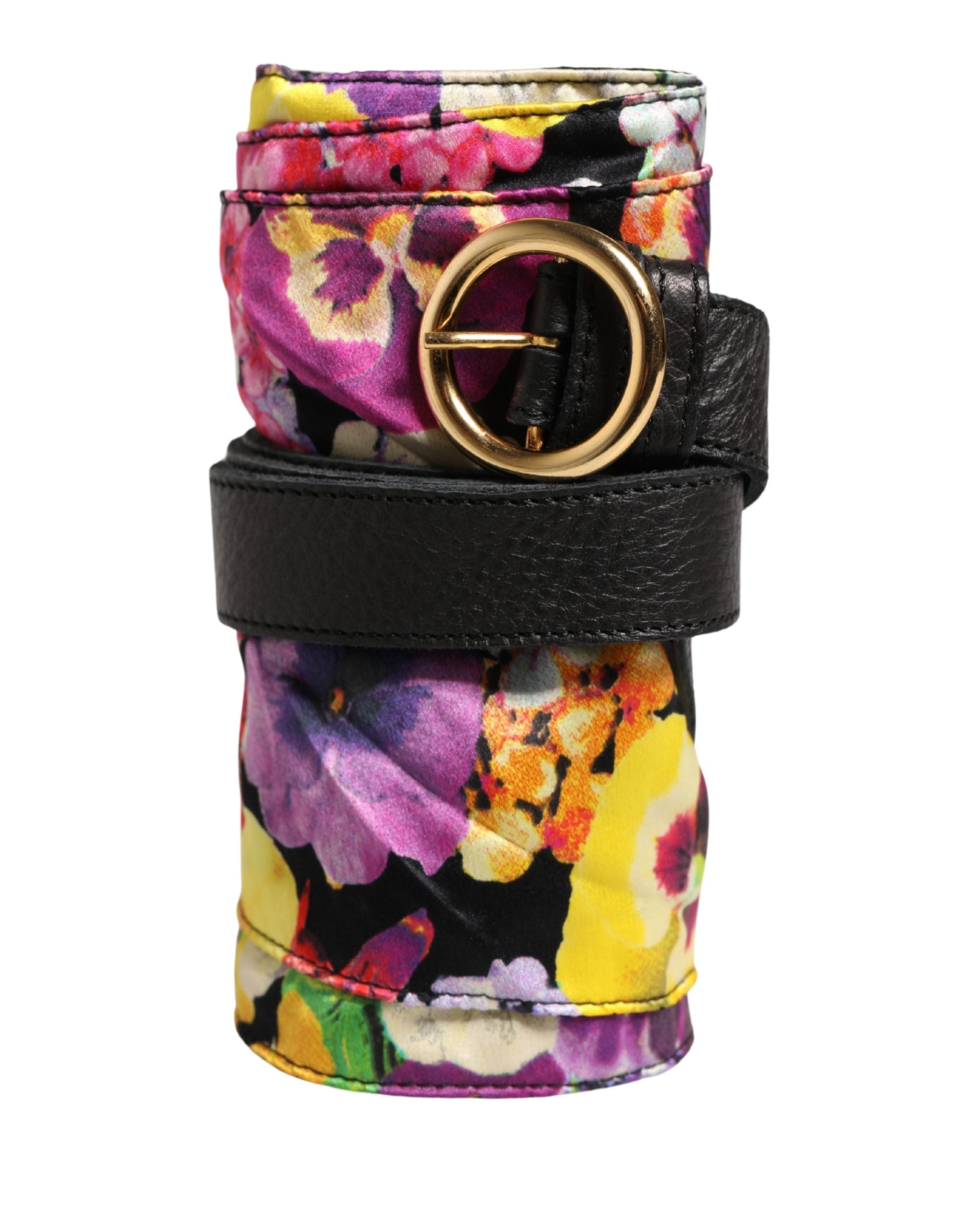 Multicolor Floral Wide Waist Gold Metal Buckle Cintura Belt - ventzia