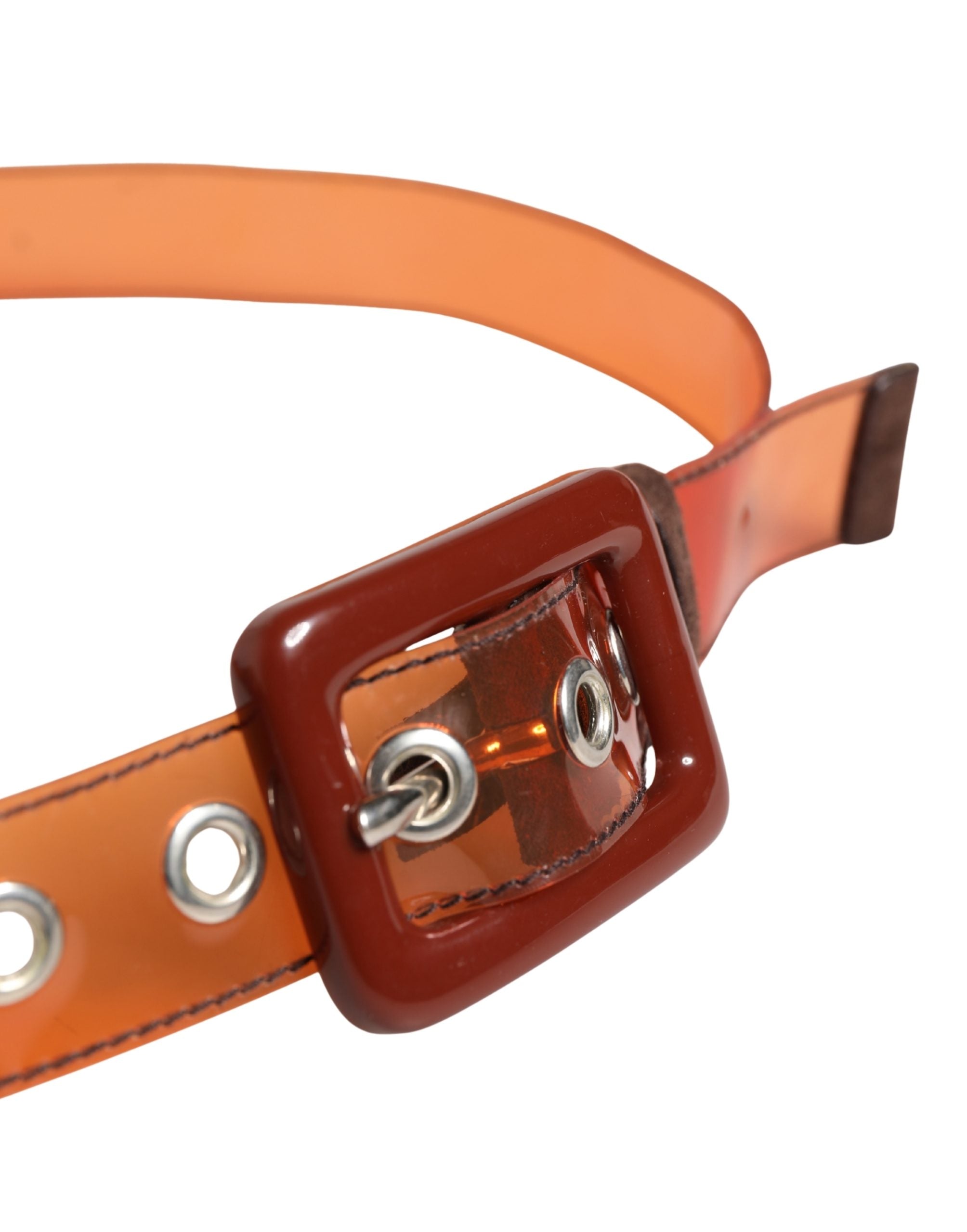 Orange PVC Waist Women Cintura Square Buckle Belt - ventzia