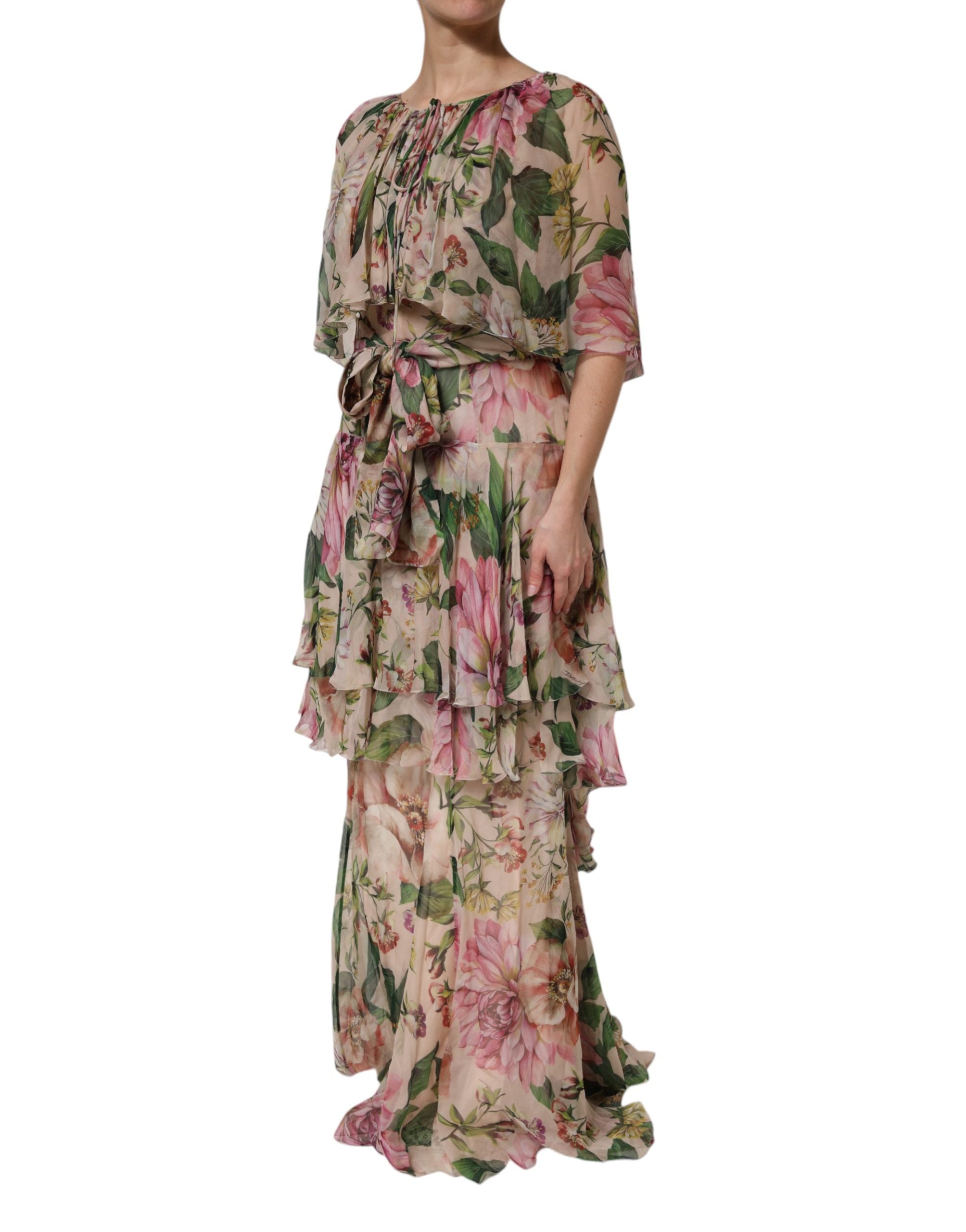 Multicolor Floral Silk Layered Maxi Dress - ventzia
