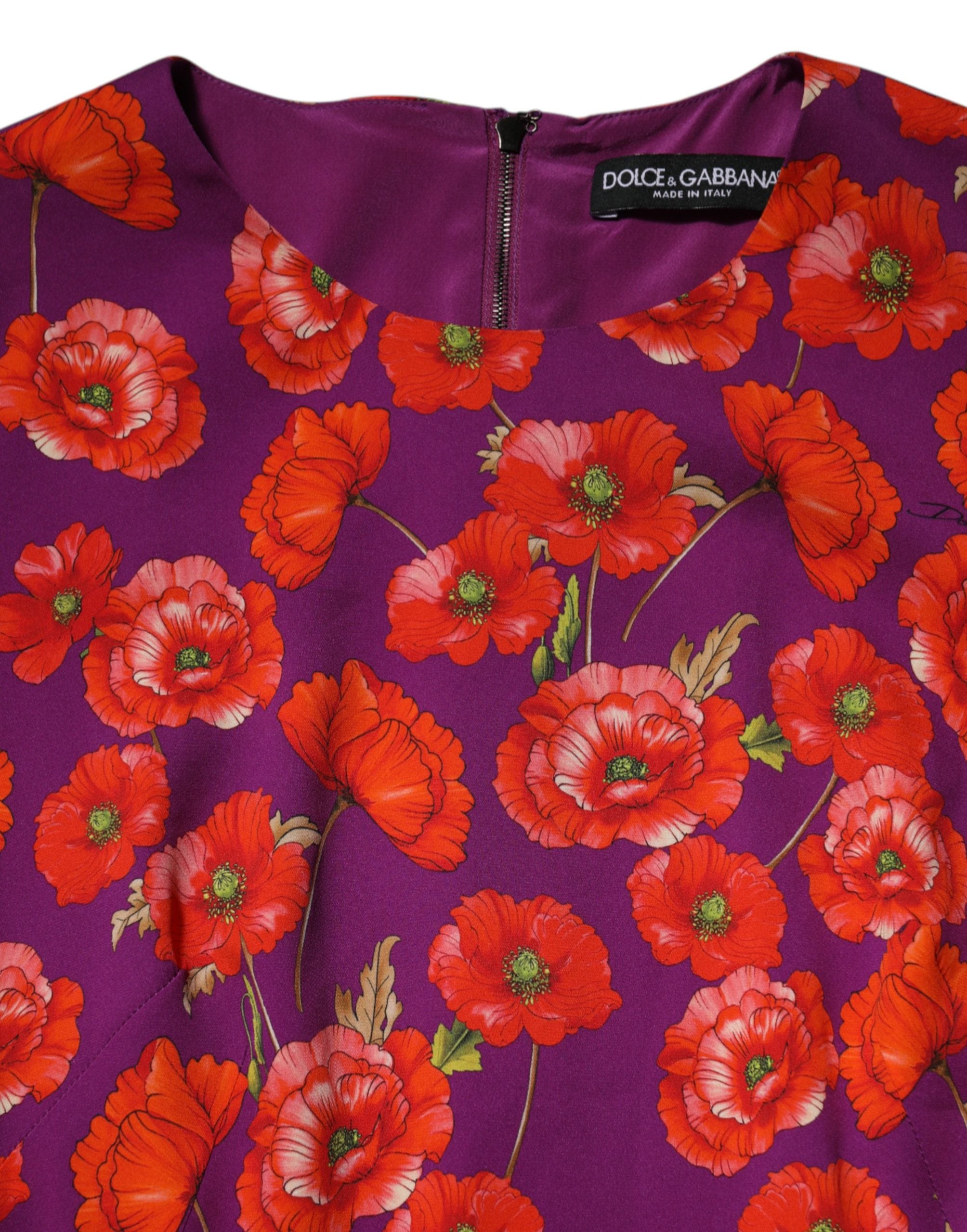 Purple Silk Floral Print Midi Sheath Dress - ventzia