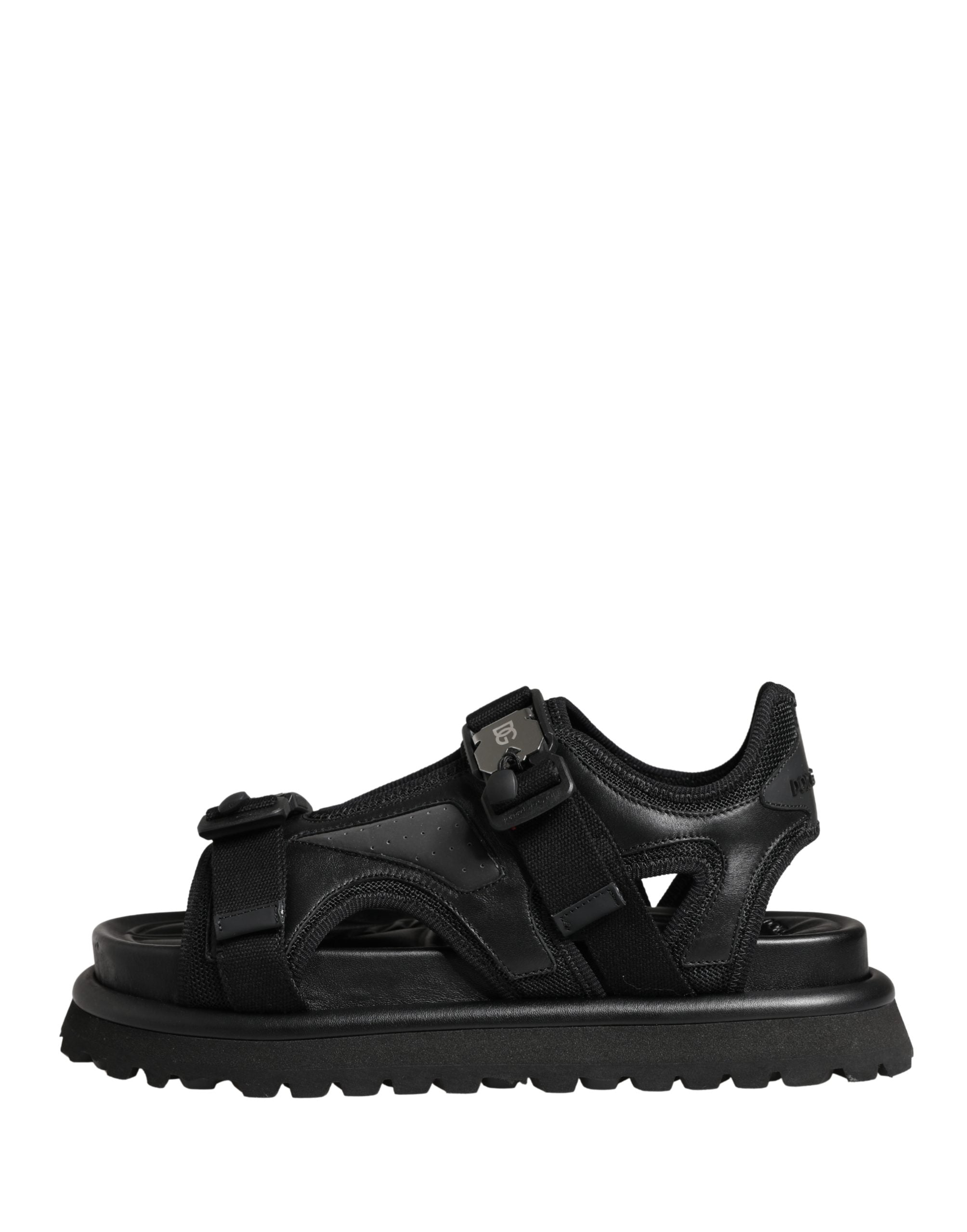 Black Logo Detailed Men Chunky Sandals Shoes - ventzia