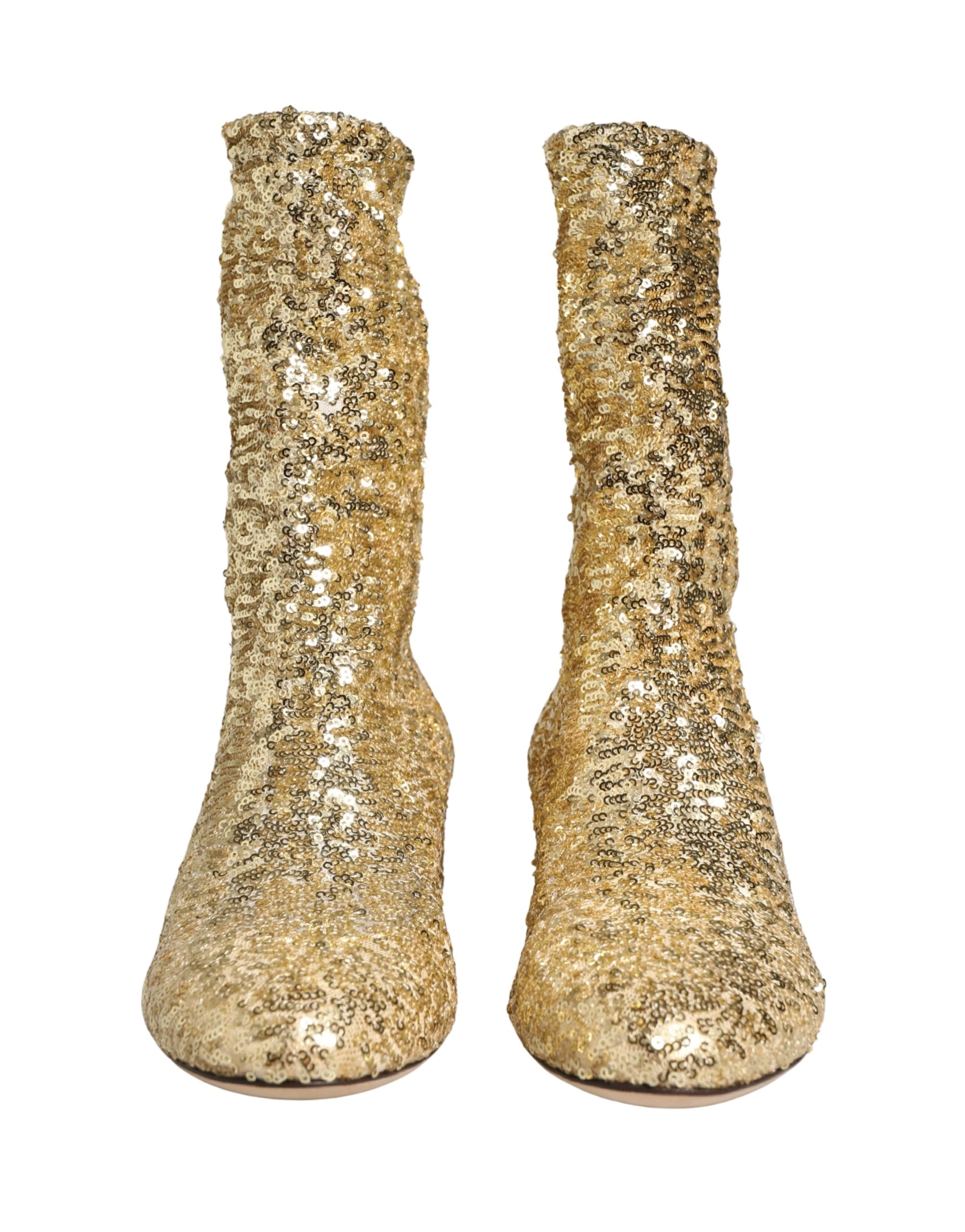 Gold Sequined Short Boots Stretch Shoes - ventzia