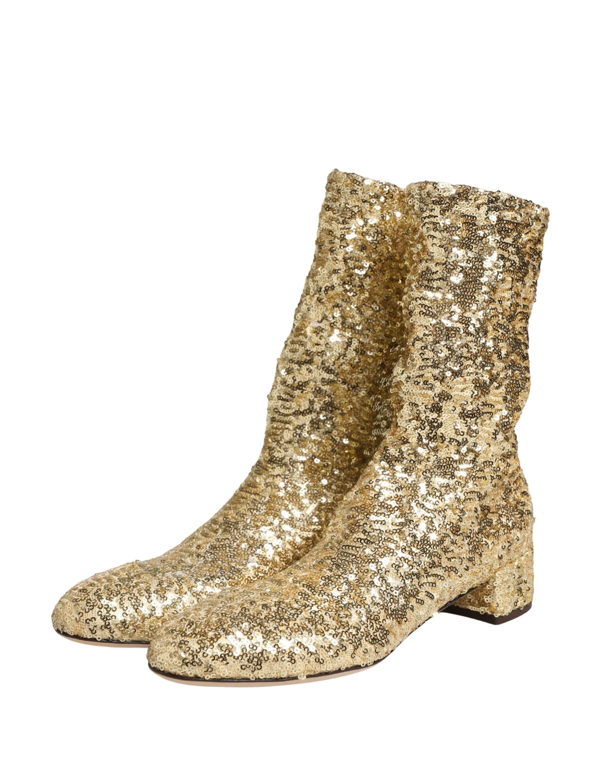 Gold Sequined Short Boots Stretch Shoes - ventzia