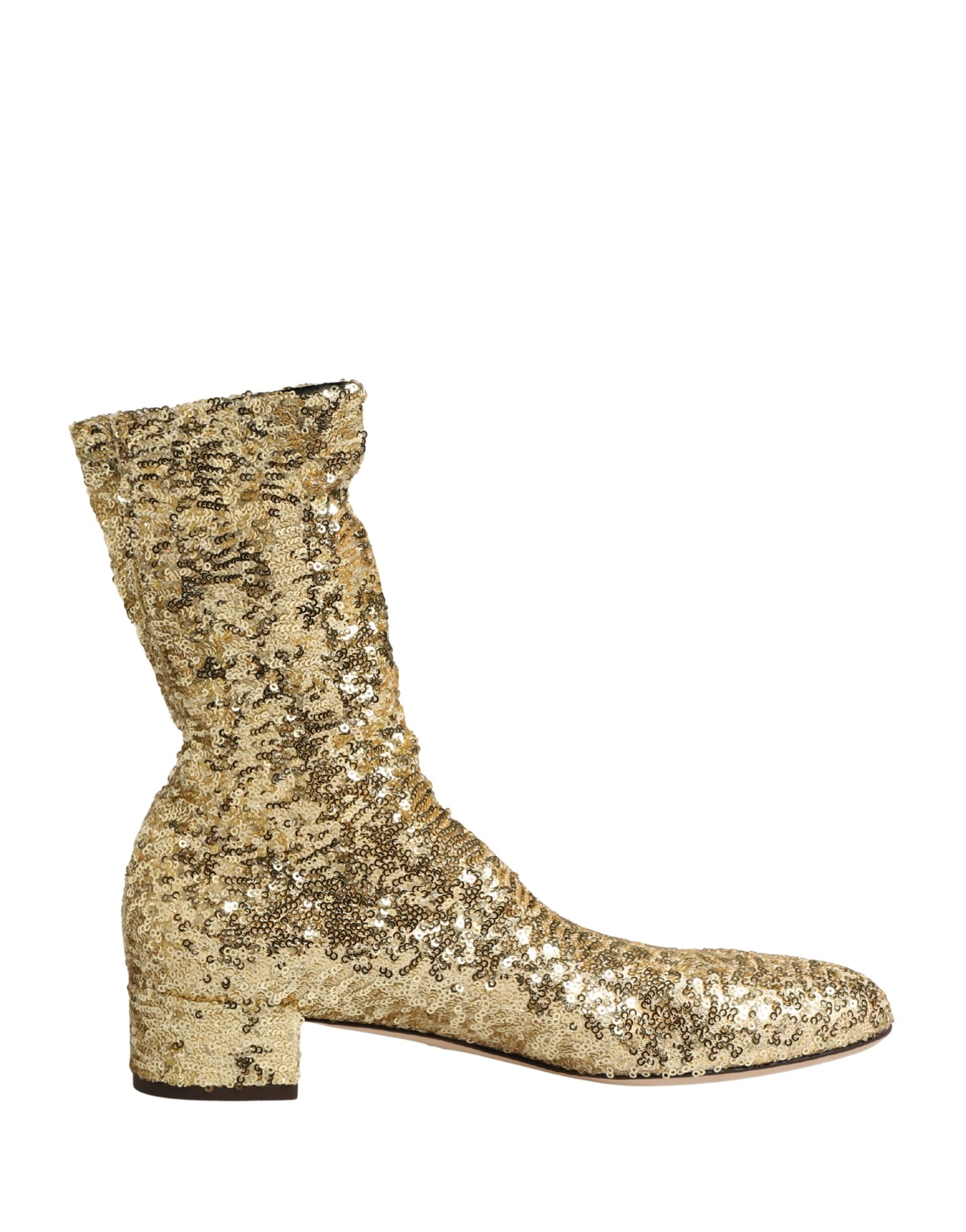 Gold Sequined Short Boots Stretch Shoes - ventzia