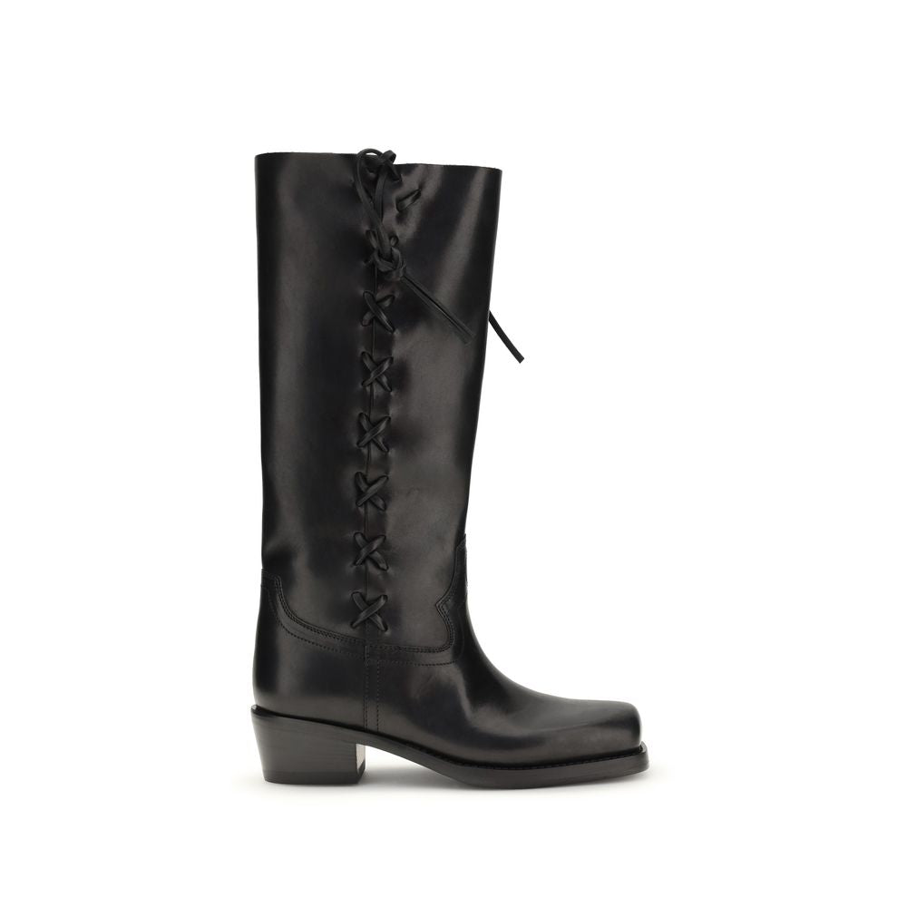 Black Calf Leather Bos Taurus Lace-Up Boots - ventzia