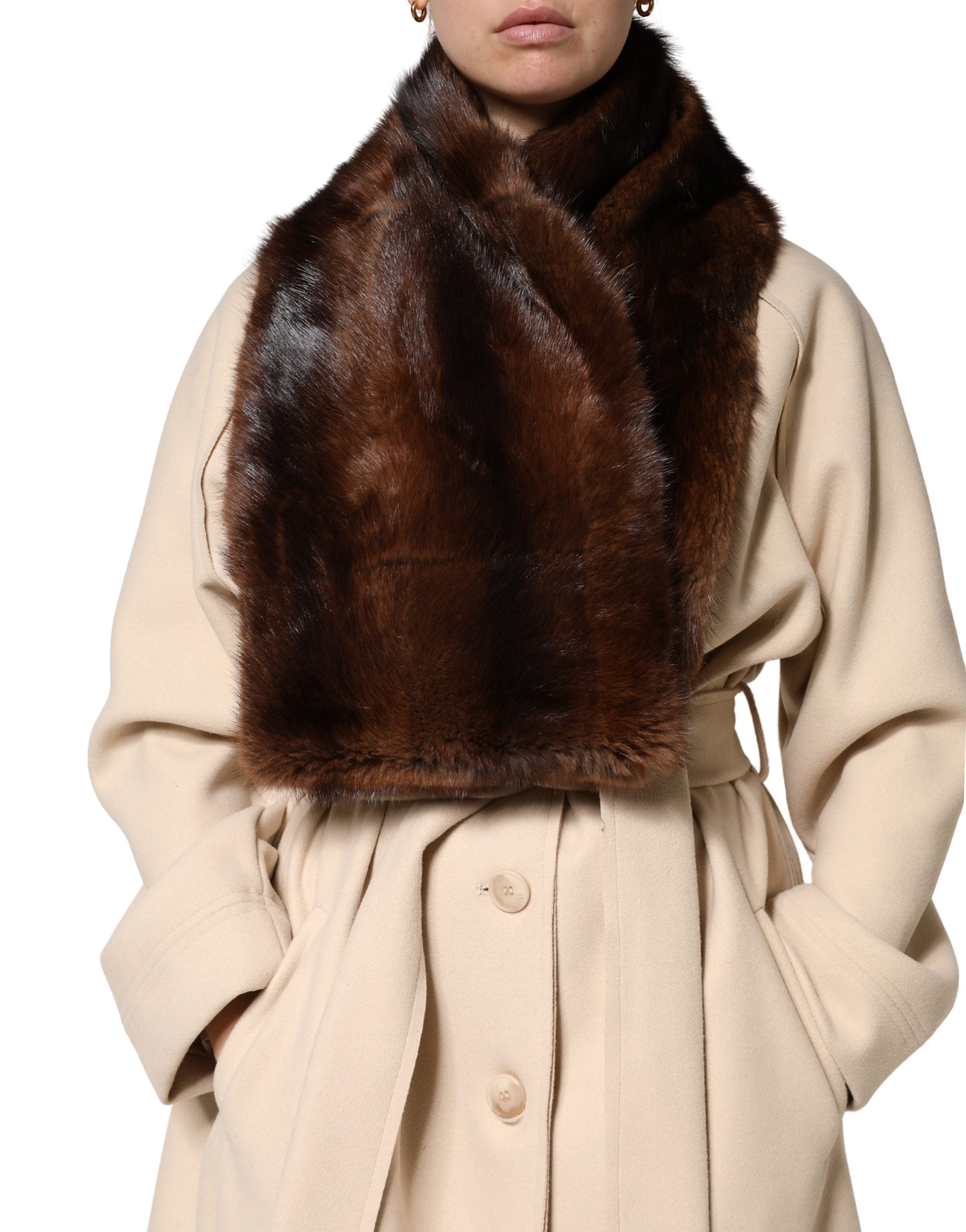 Black Brown Stripe Fur Shawl Wrap Scarf - ventzia