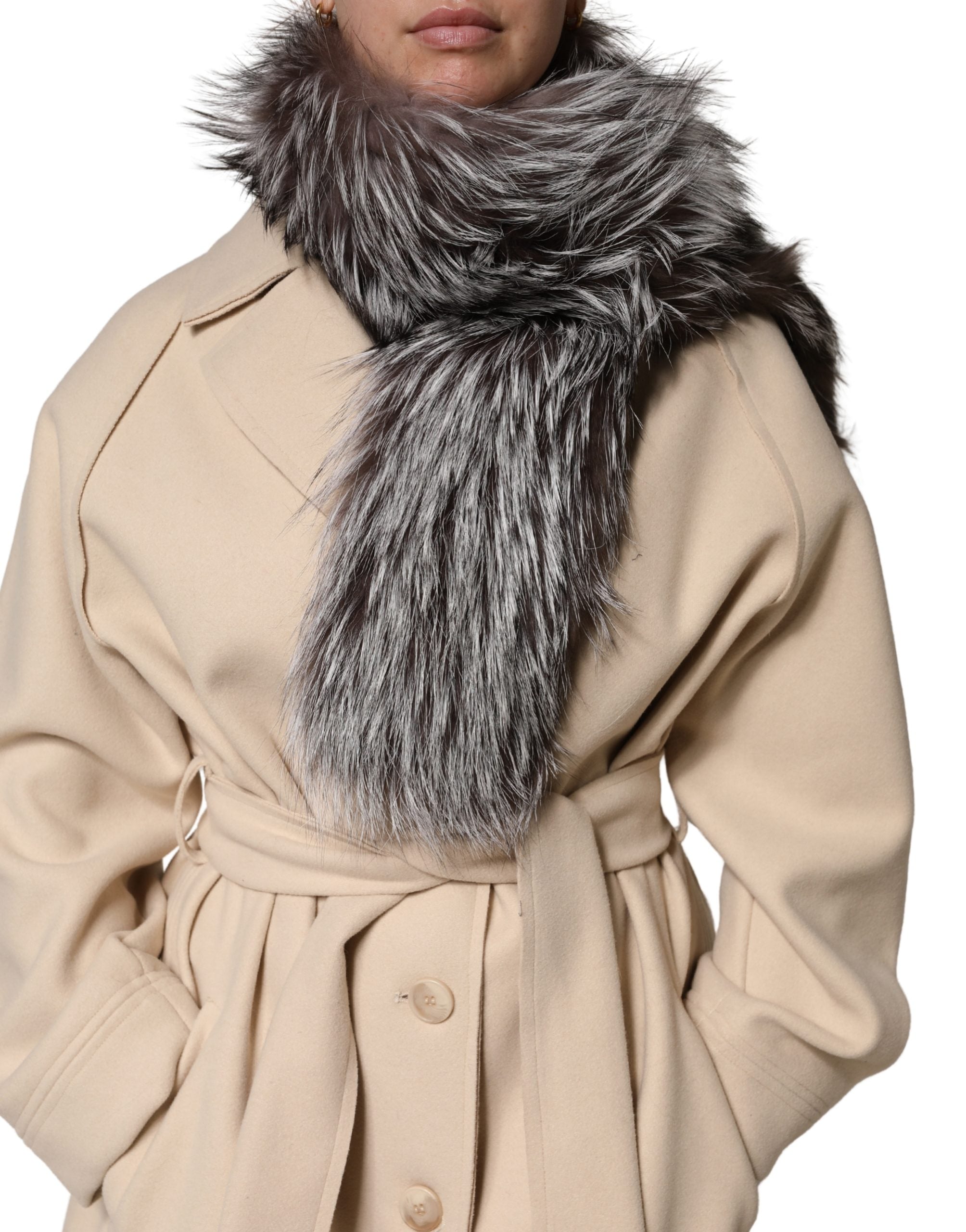 Gray Fox Fur Neck Wrap Warmer Winter Scarf - ventzia