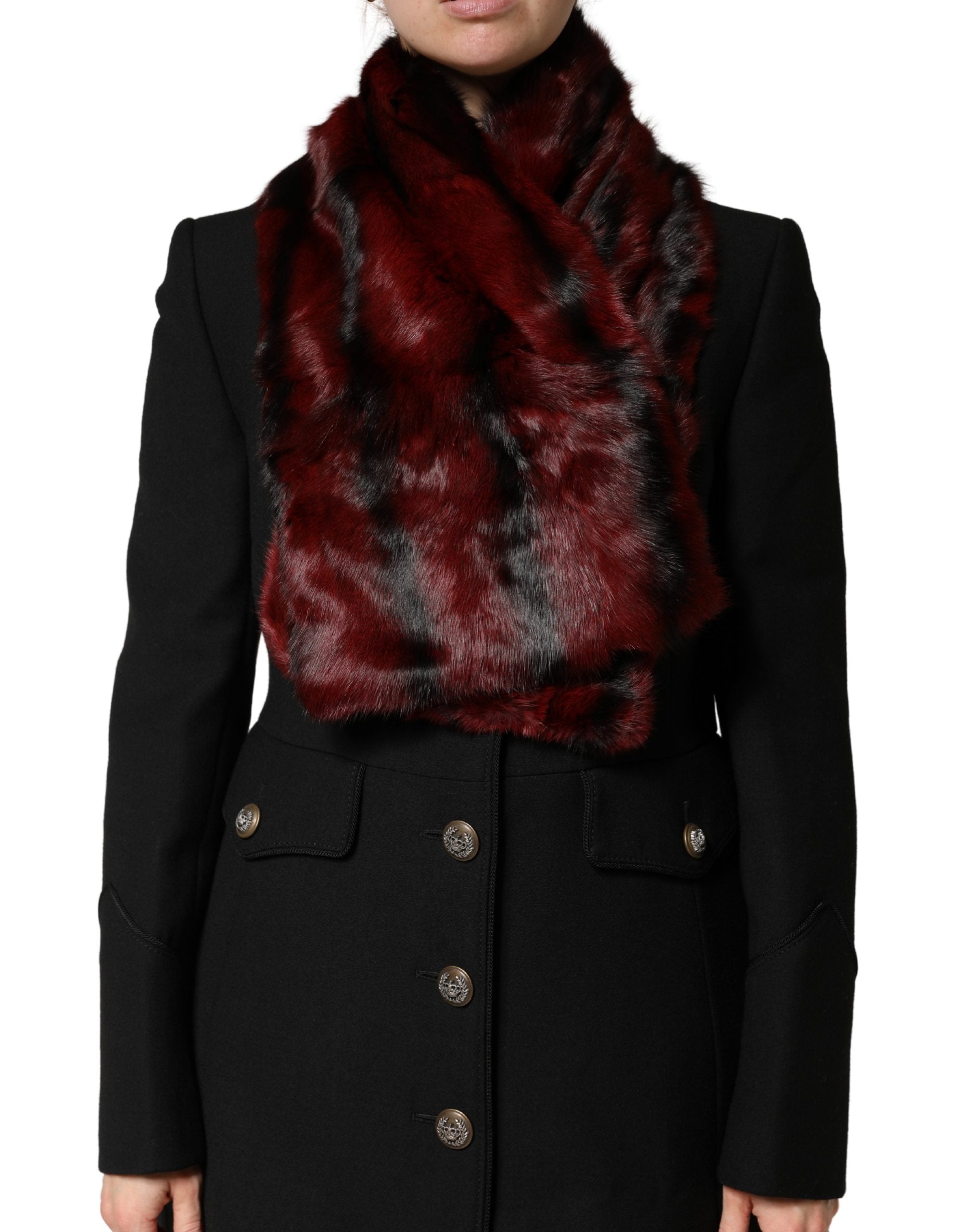 Black Red Stripe Fur Shawl Neck Wrap Scarf - ventzia