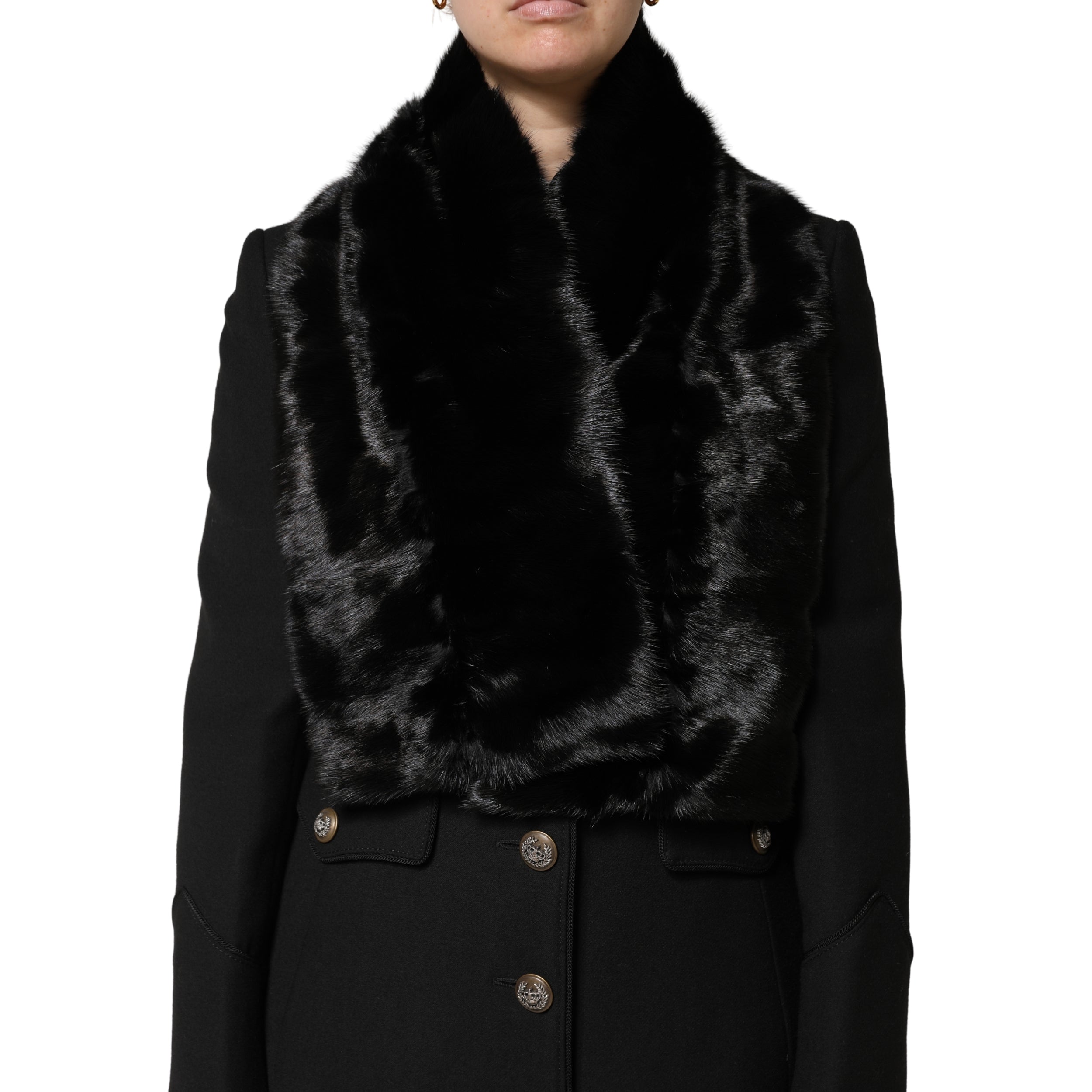 Black Fur Shawl Neck Wrap Cover Collar Scarf - ventzia