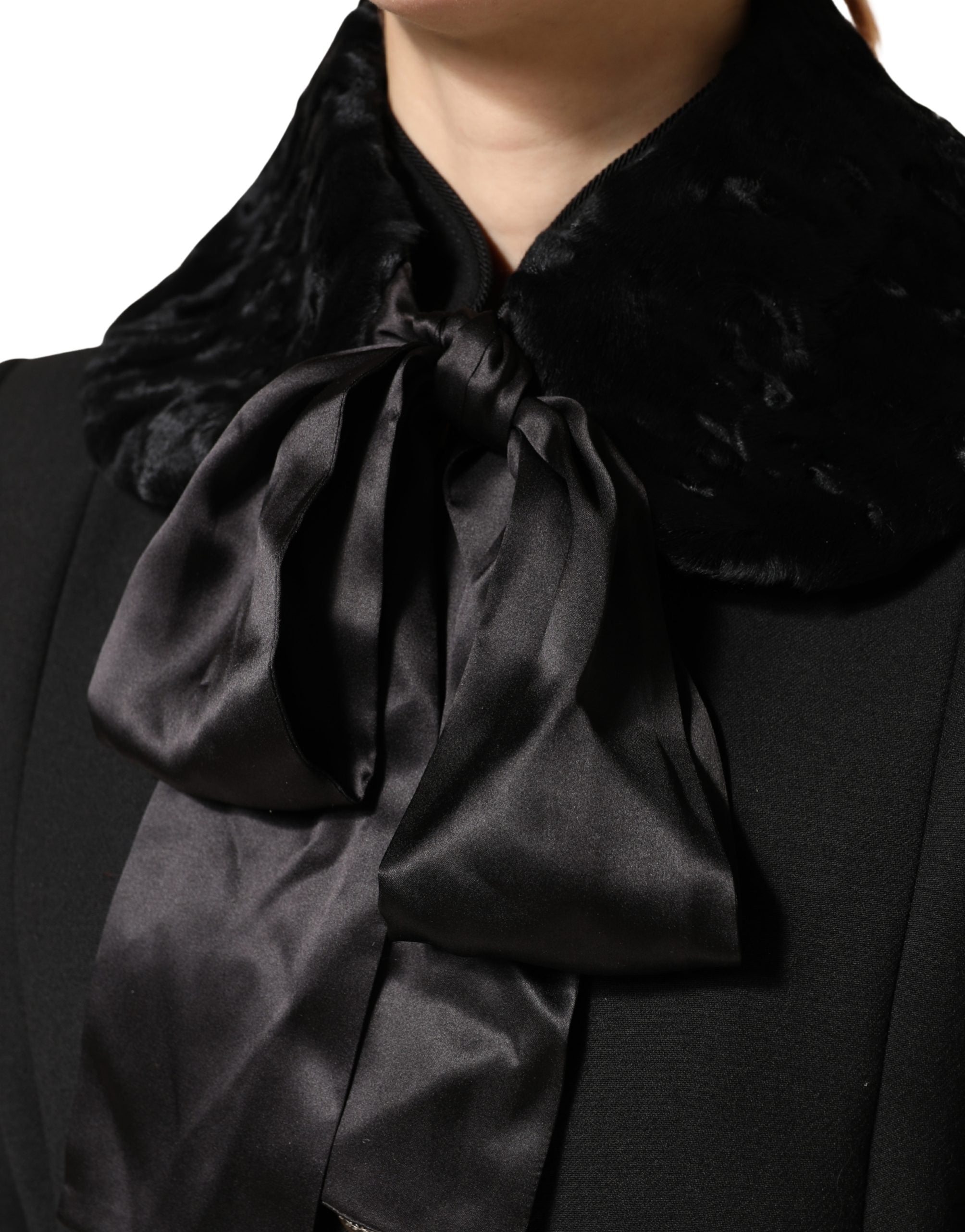 Black Lamb Fur Women Neck Warmer Winter Scarf - ventzia