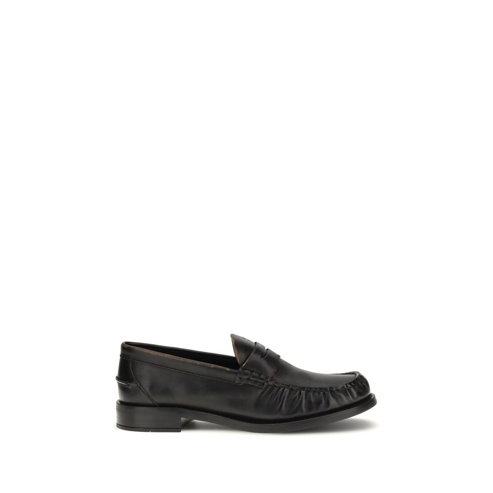 Black Calf Leather Bos Taurus Slip-On Loafers - ventzia