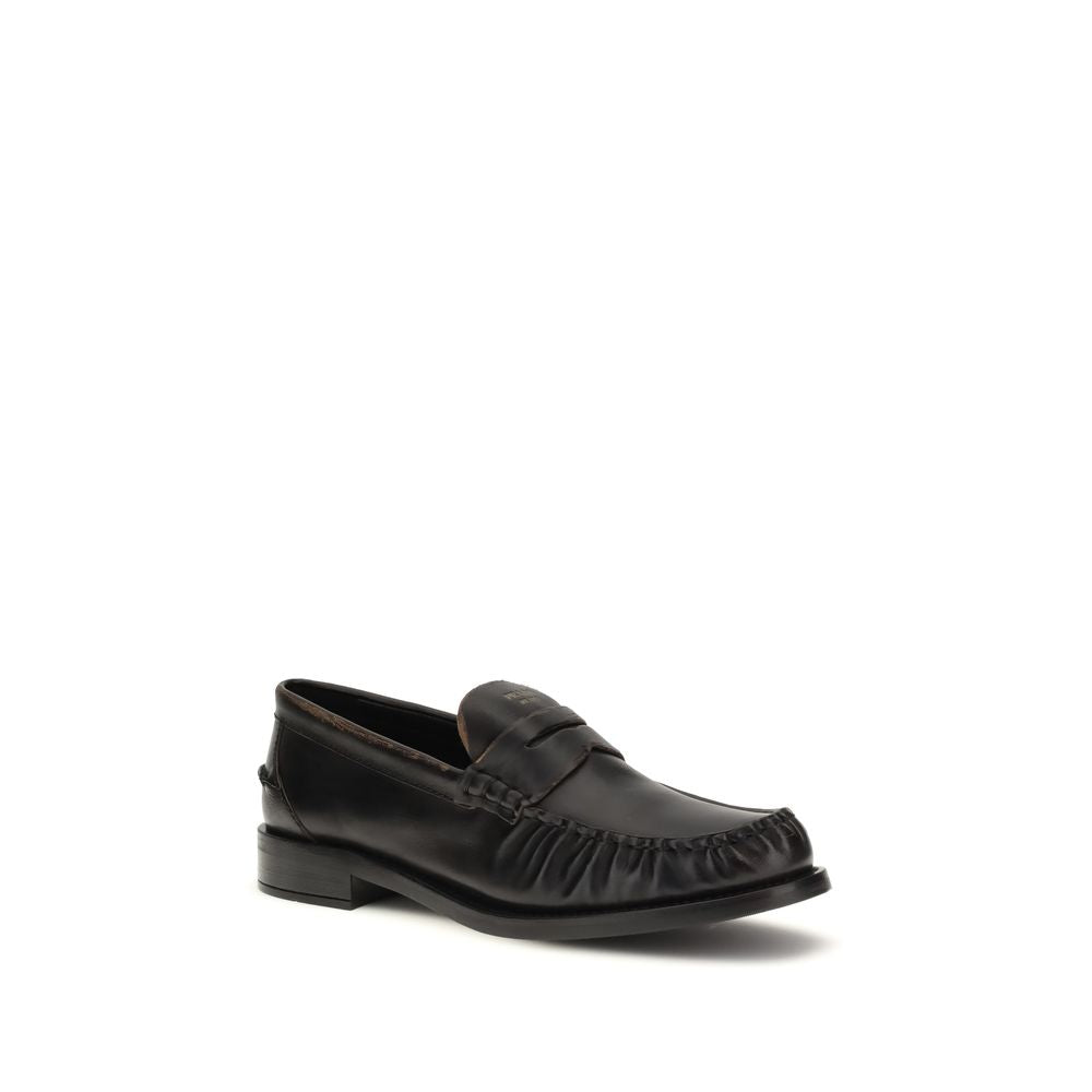 Black Calf Leather Bos Taurus Slip-On Loafers - ventzia