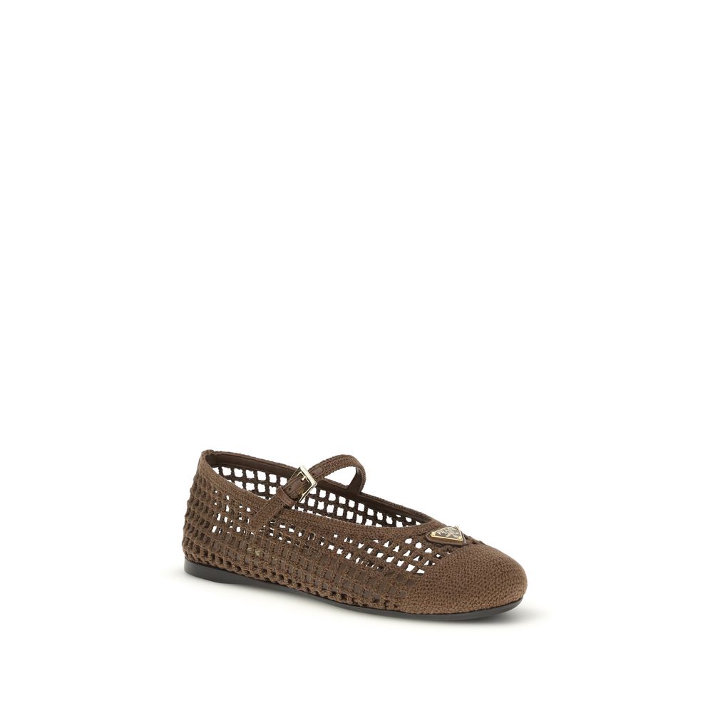Brown Cotton Ballet Flats - ventzia