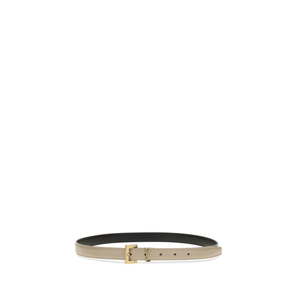 Beige Calf Leather Bos Taurus Thin Belt - ventzia