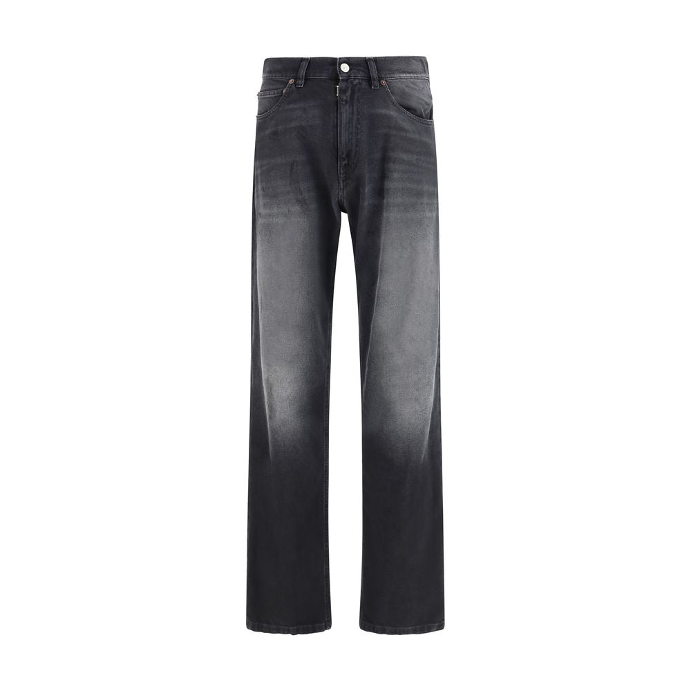 Black Cotton Straight-Leg Jeans - ventzia