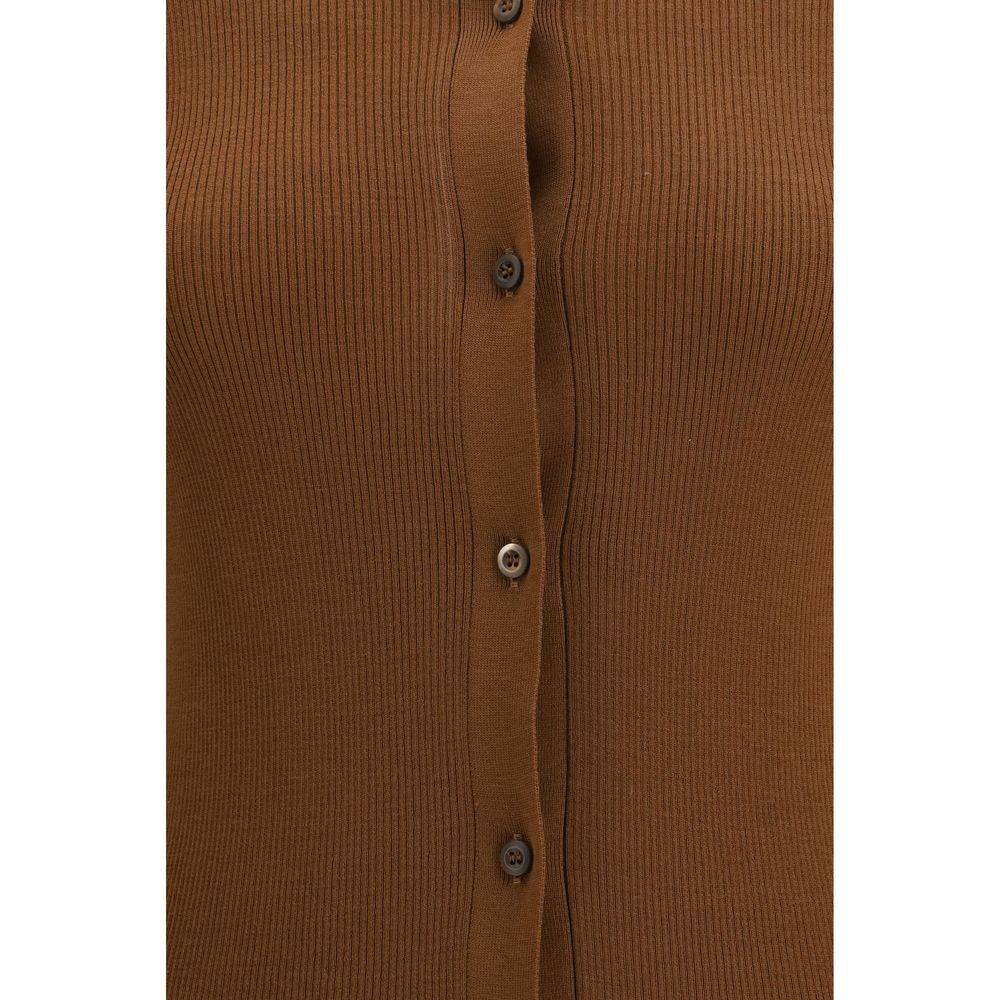 Brown Fleece Wool Cardigan - ventzia