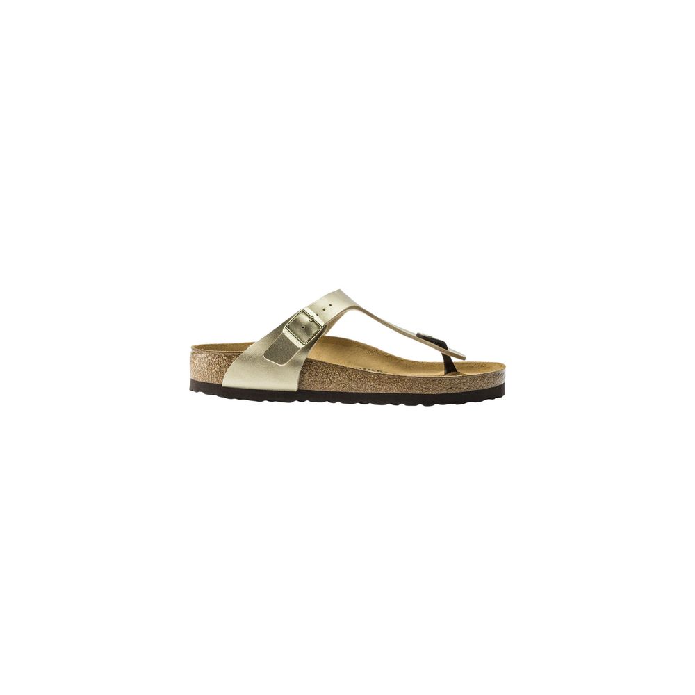 Gold Synthetic Flat Sandals - ventzia