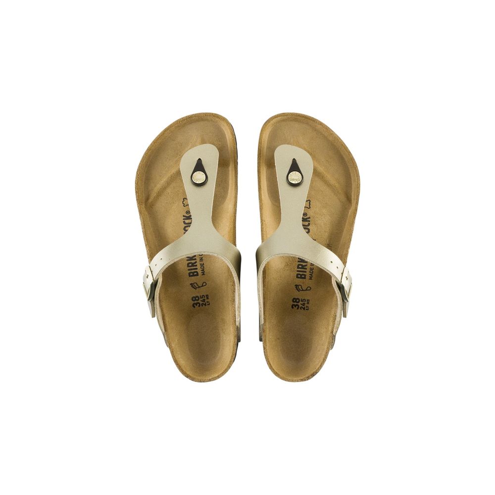 Gold Synthetic Flat Sandals - ventzia