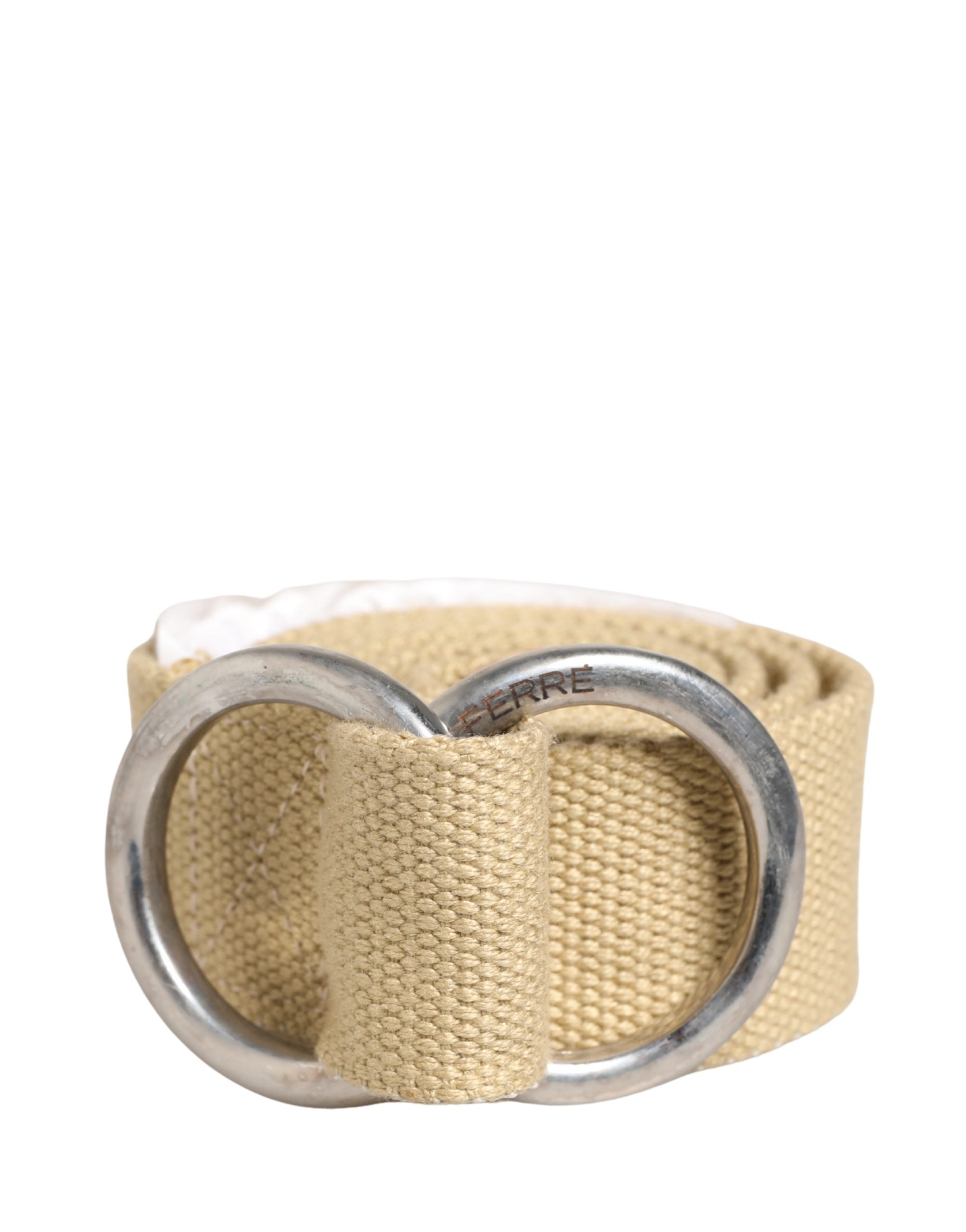 Men Beige Canvas Silver Metal Buckle Cintura Belt - ventzia