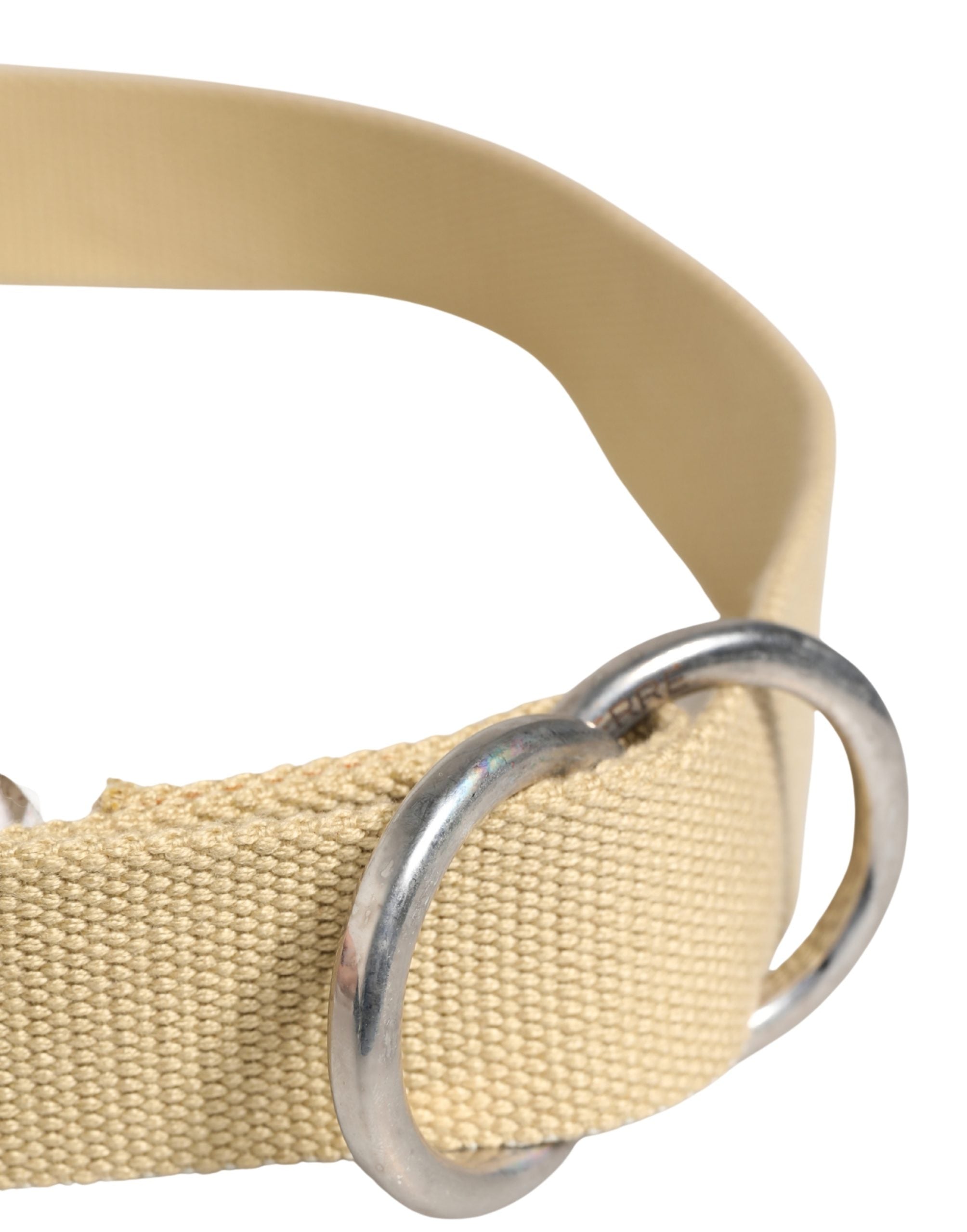 Men Beige Canvas Silver Metal Buckle Cintura Belt - ventzia