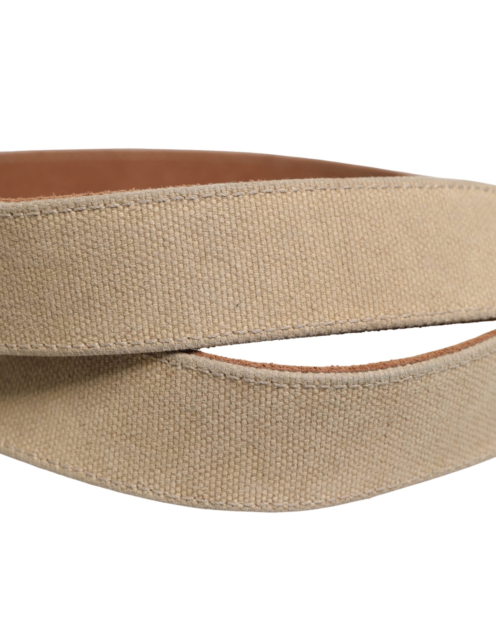 Men Beige Canvas Silver Metal Buckle Cintura Belt - ventzia