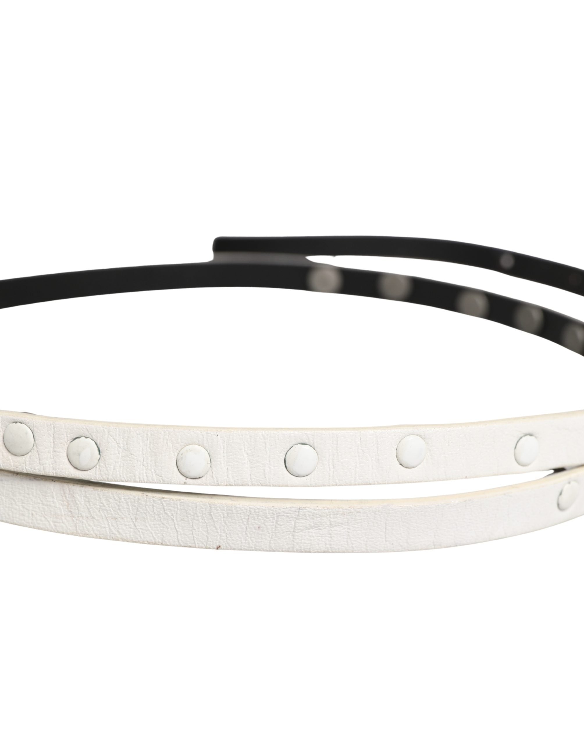 White Leather Studded Cintura Belt - ventzia