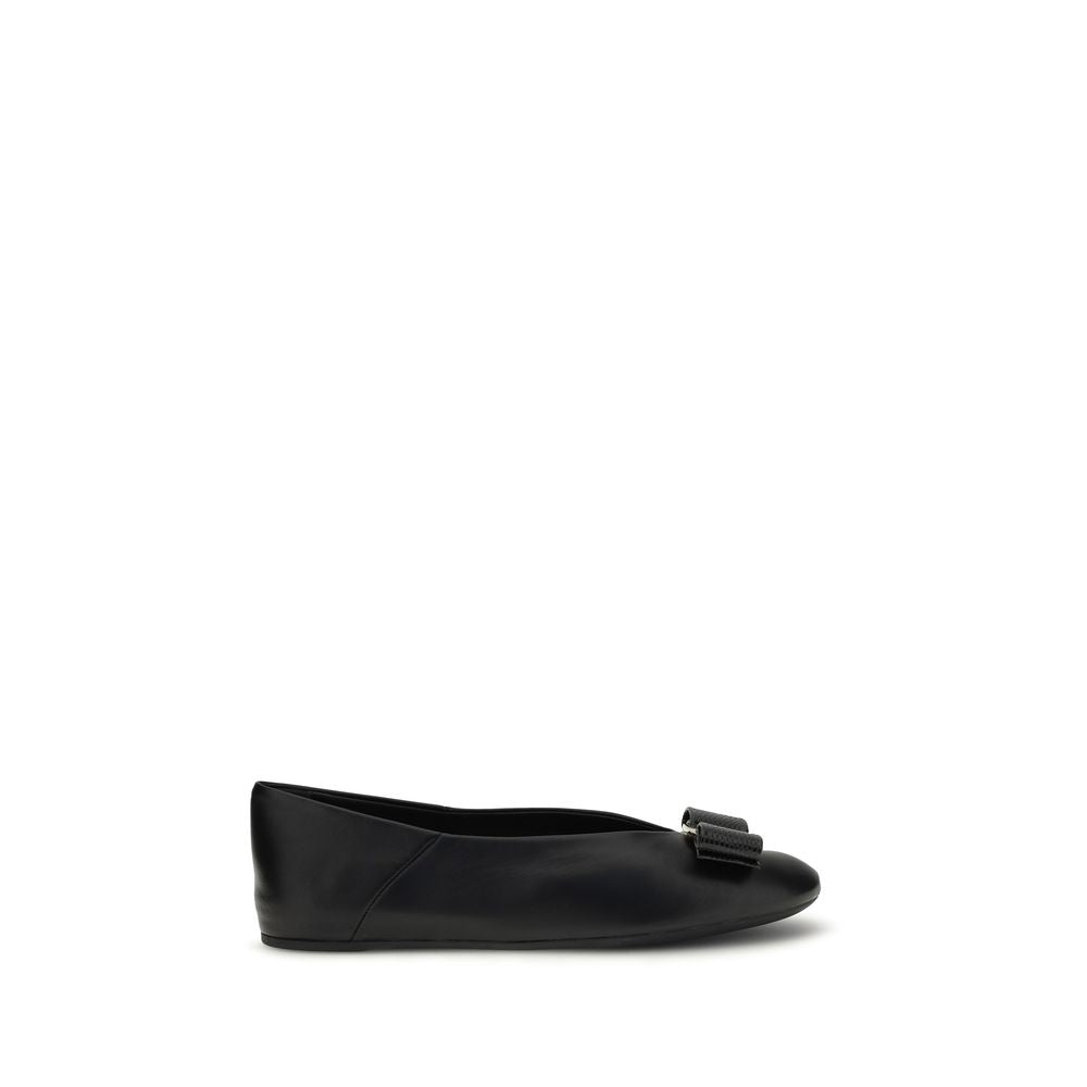 Black Calf Leather Bos Taurus Ballet Flats - ventzia