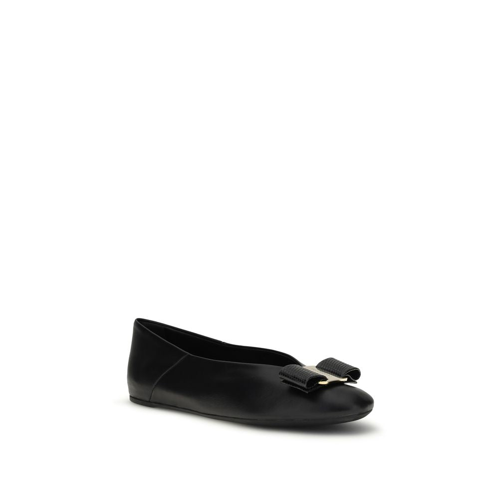 Black Calf Leather Bos Taurus Ballet Flats - ventzia