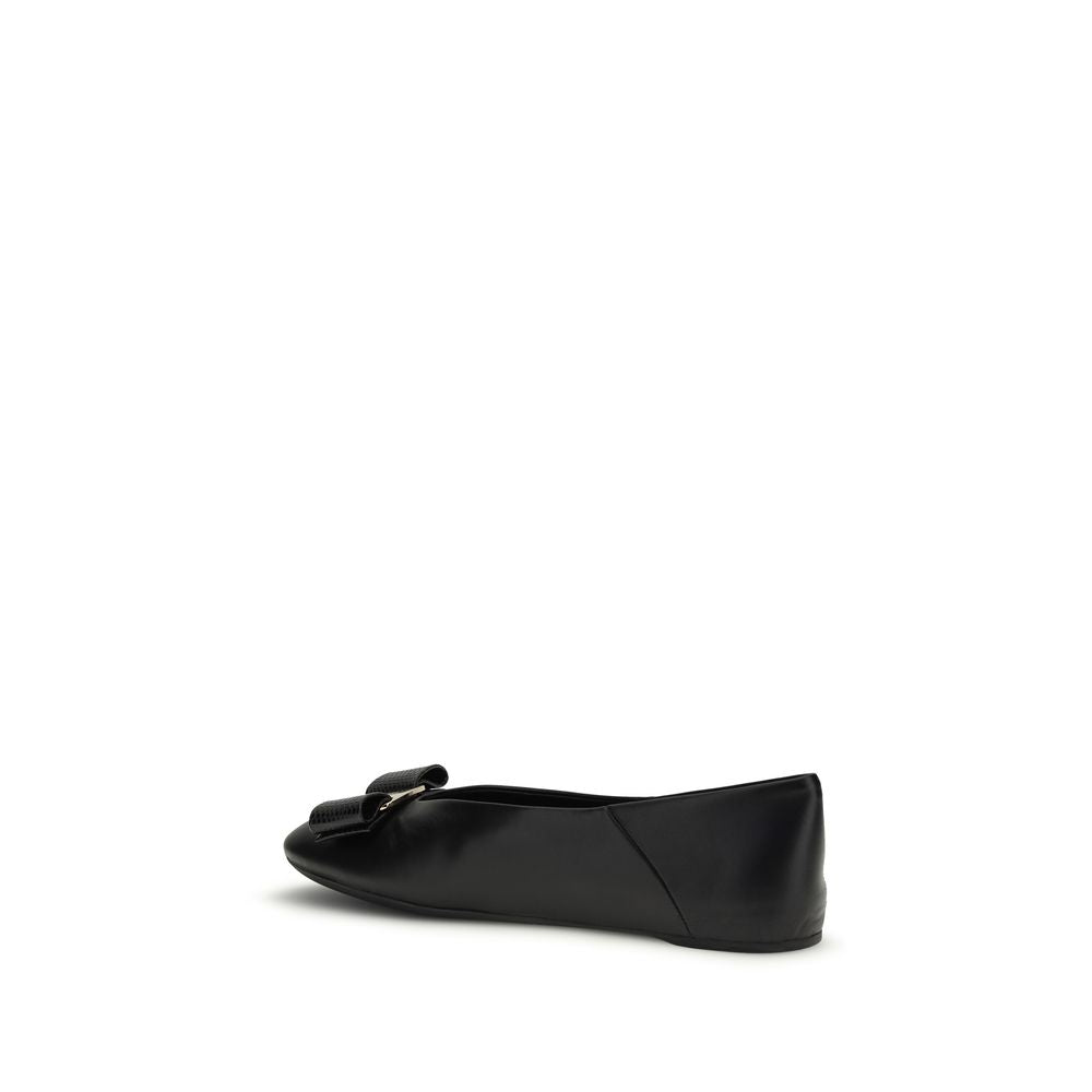 Black Calf Leather Bos Taurus Ballet Flats - ventzia