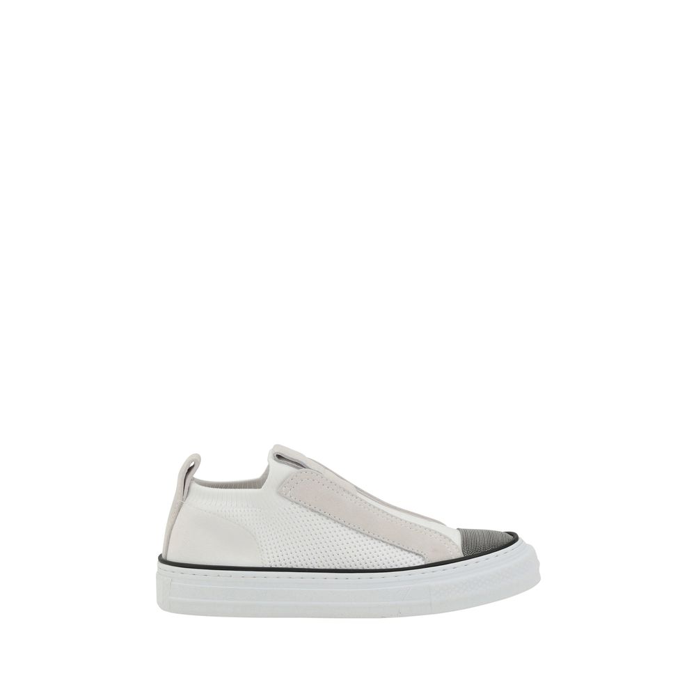 White Nylon Low Top Sneakers - ventzia