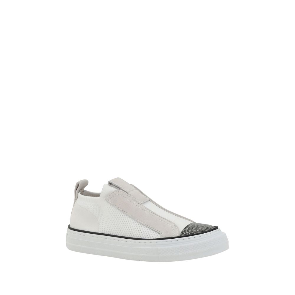 White Nylon Low Top Sneakers - ventzia