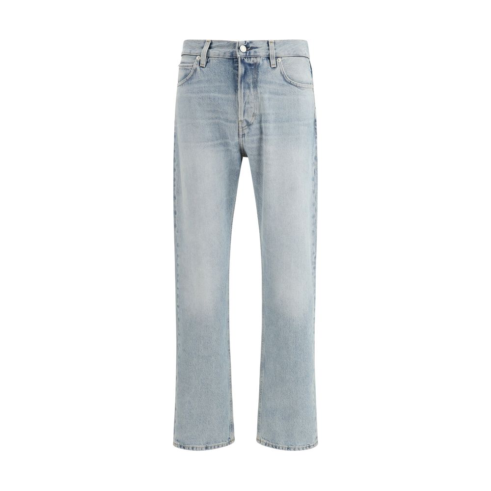 Blue Cotton Straight-Leg Jeans - ventzia
