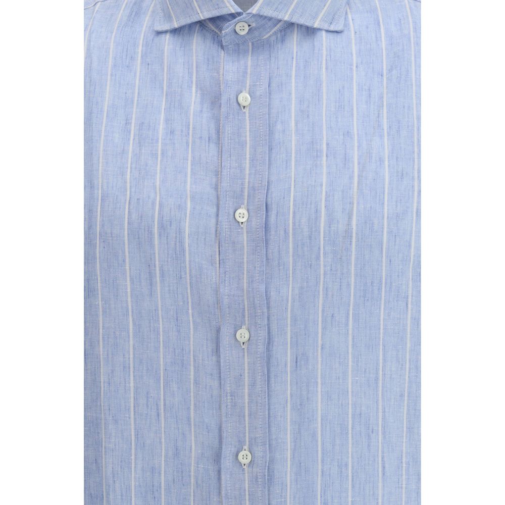 Blue Linen Pattern Shirt - ventzia