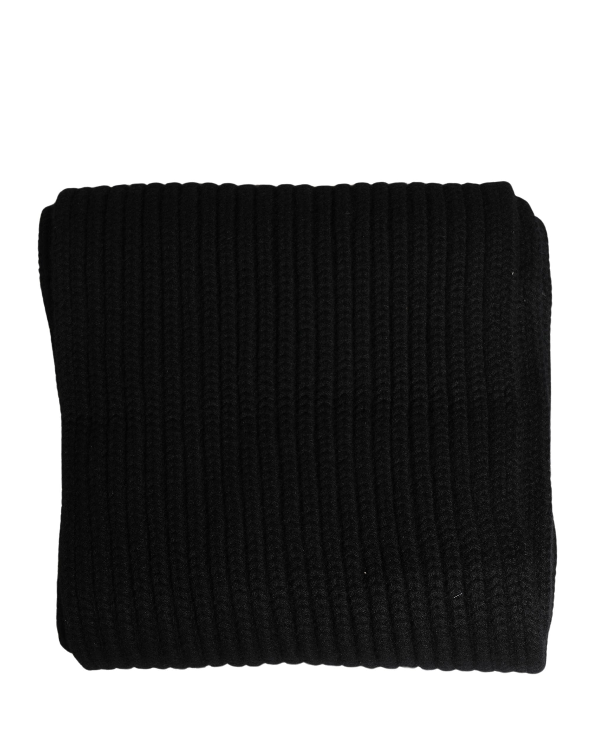 Black Cashmere Knitted Men Neck Warmer One Size Scarf - ventzia